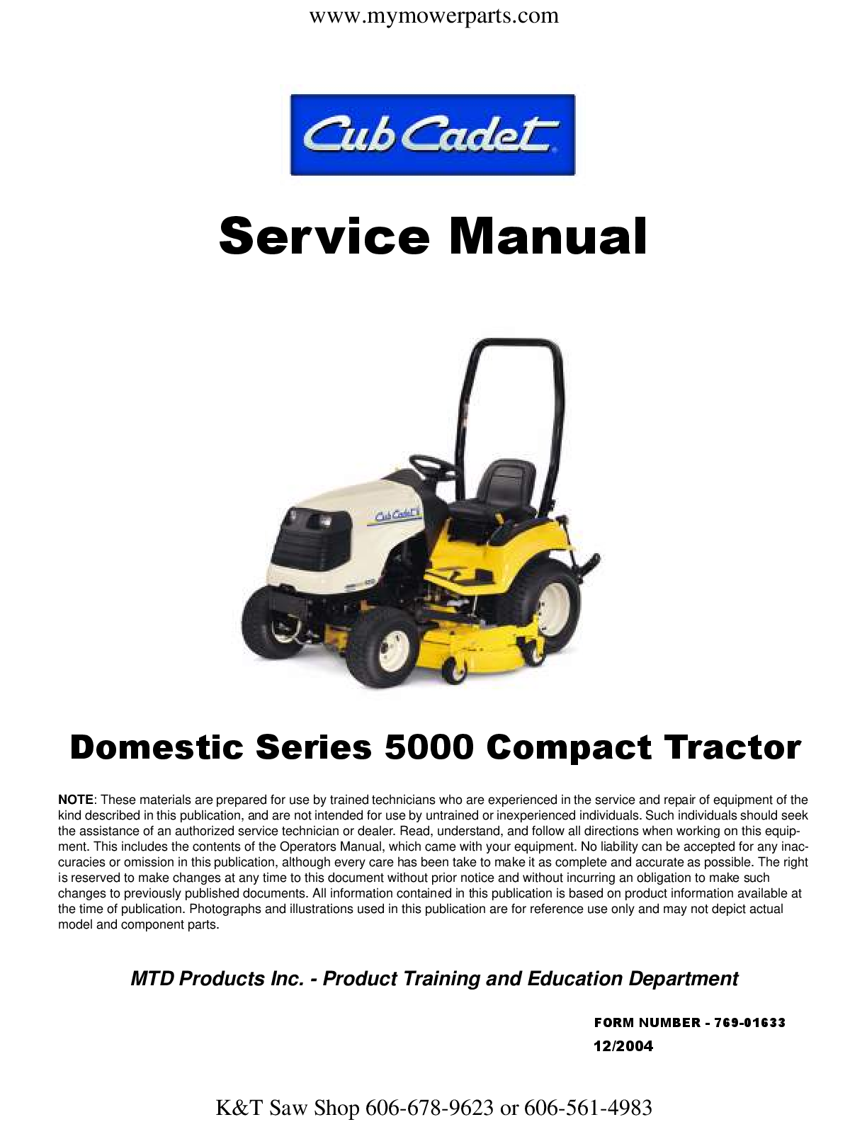 Preview image for CUB CADET COMPACT TRACTOR 5000 SERIES SERVICE REPAIR SHOP MANUAL