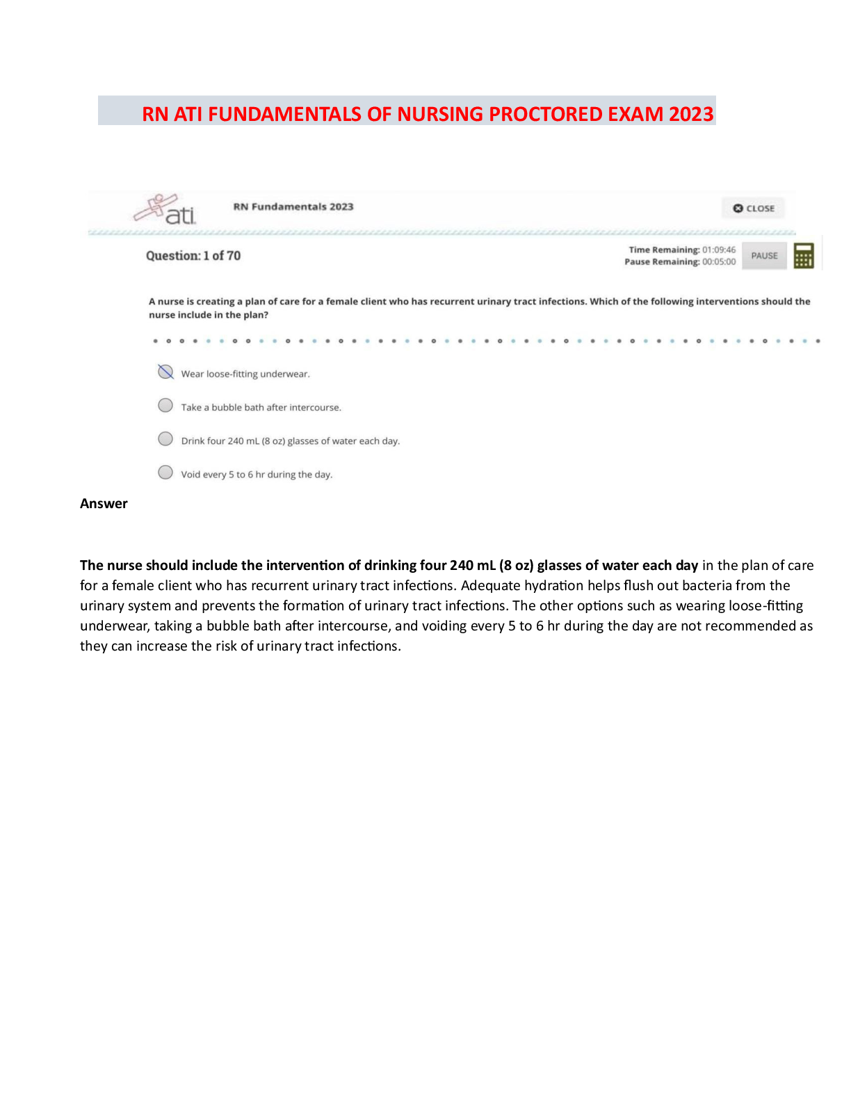 Preview image for ATI RN Fundamentals Proctored Retake Exam 2023 With NGN: 70 Screenshot Question And 100% Verified ATI Marking scheme Answers - Latest 2026