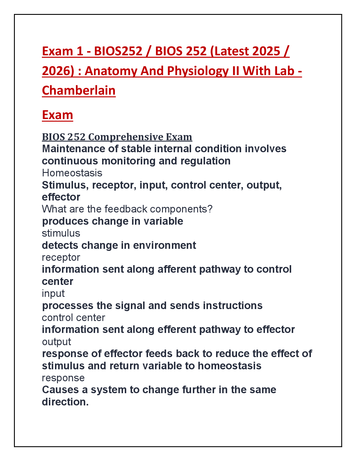 Preview image for Exam 1 - BIOS252 / BIOS 252 (Latest 2025 /  2026) : Anatomy And Physiology II With Lab -  Chamberlain  Exam