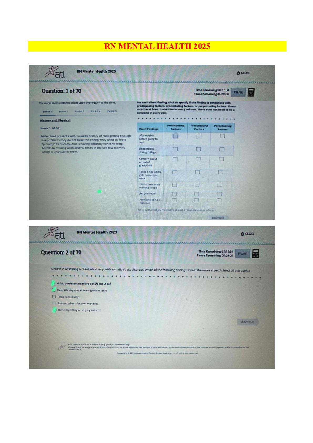 Preview image for ATI RN Mental Health Proctored Retake Exam 2023 With NGN: 70 Screenshot Question And 100% Verified ATI Marking scheme Answers - Latest 2026