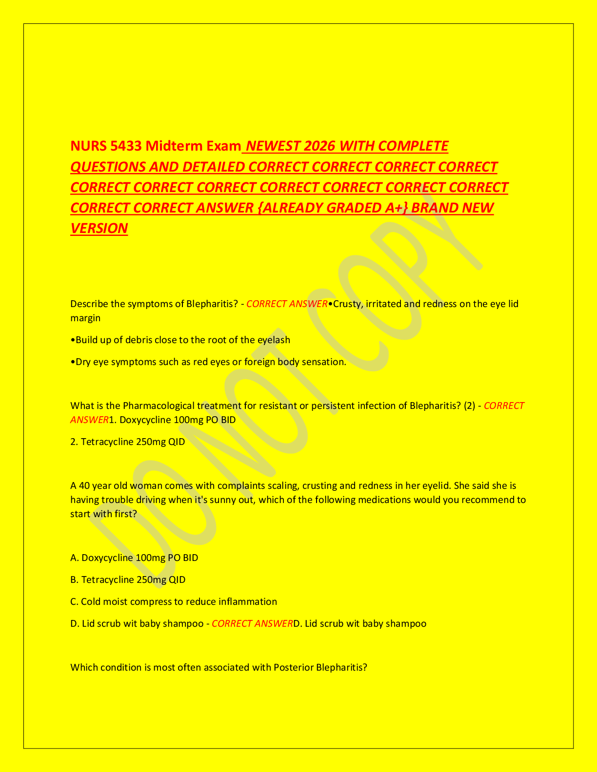 Preview image for NURS 5433 Midterm Exam NEWEST 2026 WITH COMPLETE  QUESTIONS AND DETAILED                             ANSWER {ALREADY GRADED A+} BRAND NEW  VERSION