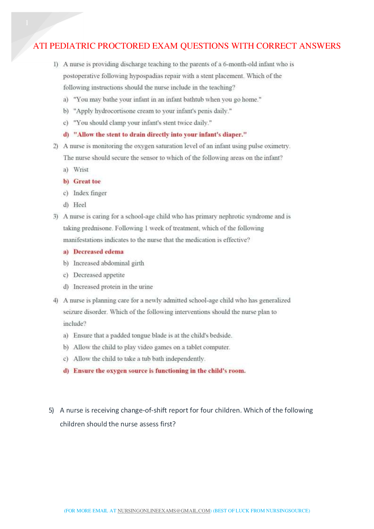 Preview image for ATI RN Pediatric Nursing 2023/2026 Assessment with NGN Questions and 100% Correct Answers to Pass 2026 RN ATI Pediatric Nursing Assessment with NGN