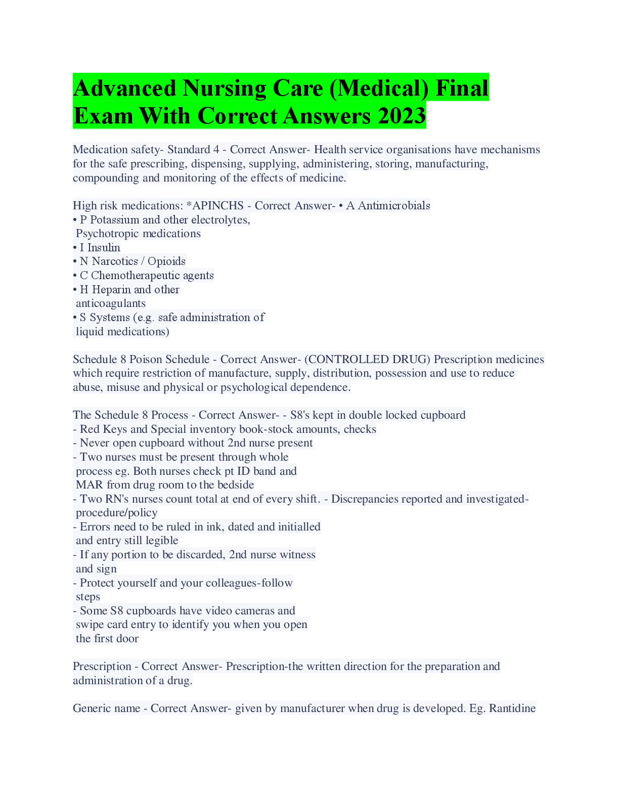 Preview image for Advanced Nursing Care Medical__Final_Exam_With_Correct_Answers_2023.pdf