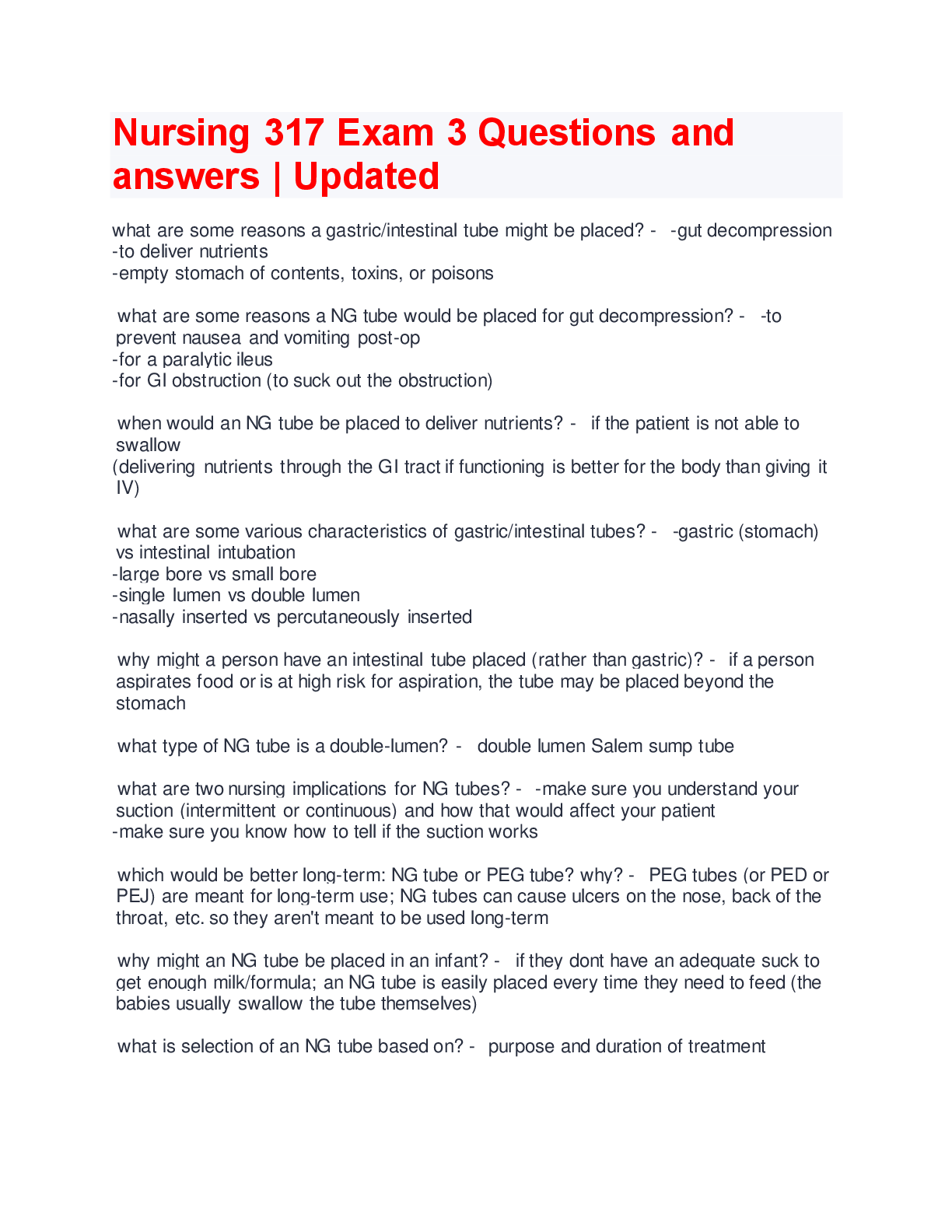 Preview image for Nursing 317 Exam 3 Questions and answers.pdf