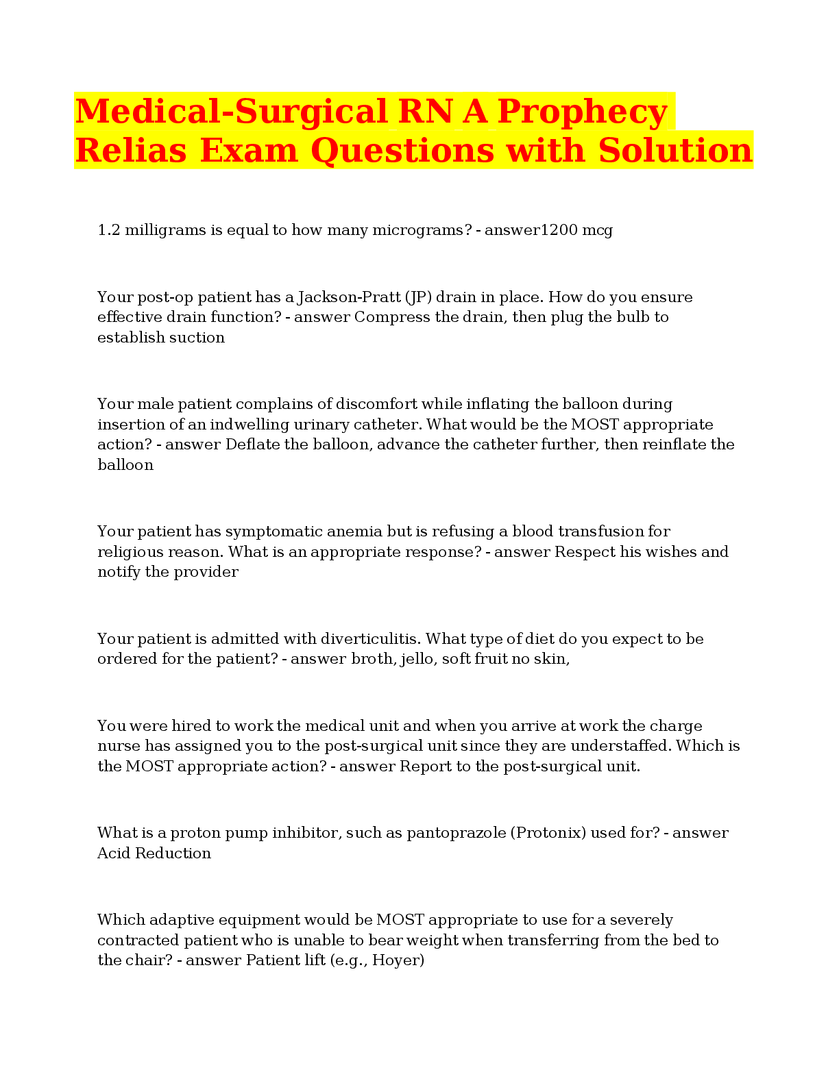 Preview image for Medical Surgical RN A_Prophecy_Relias__Exam_2022_latest_update.pdf__5_.docx