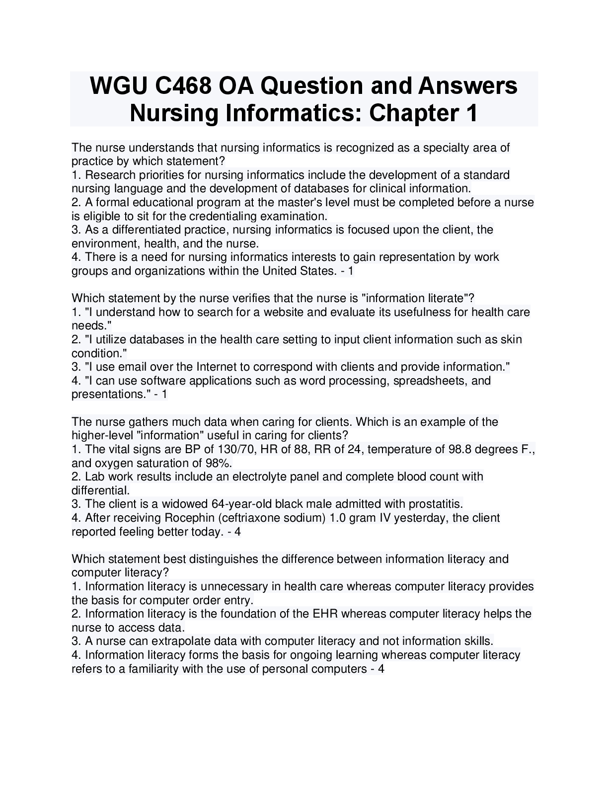 Preview image for WGU C468 OA Question and Answers Nursing Informatics: Chapter 1