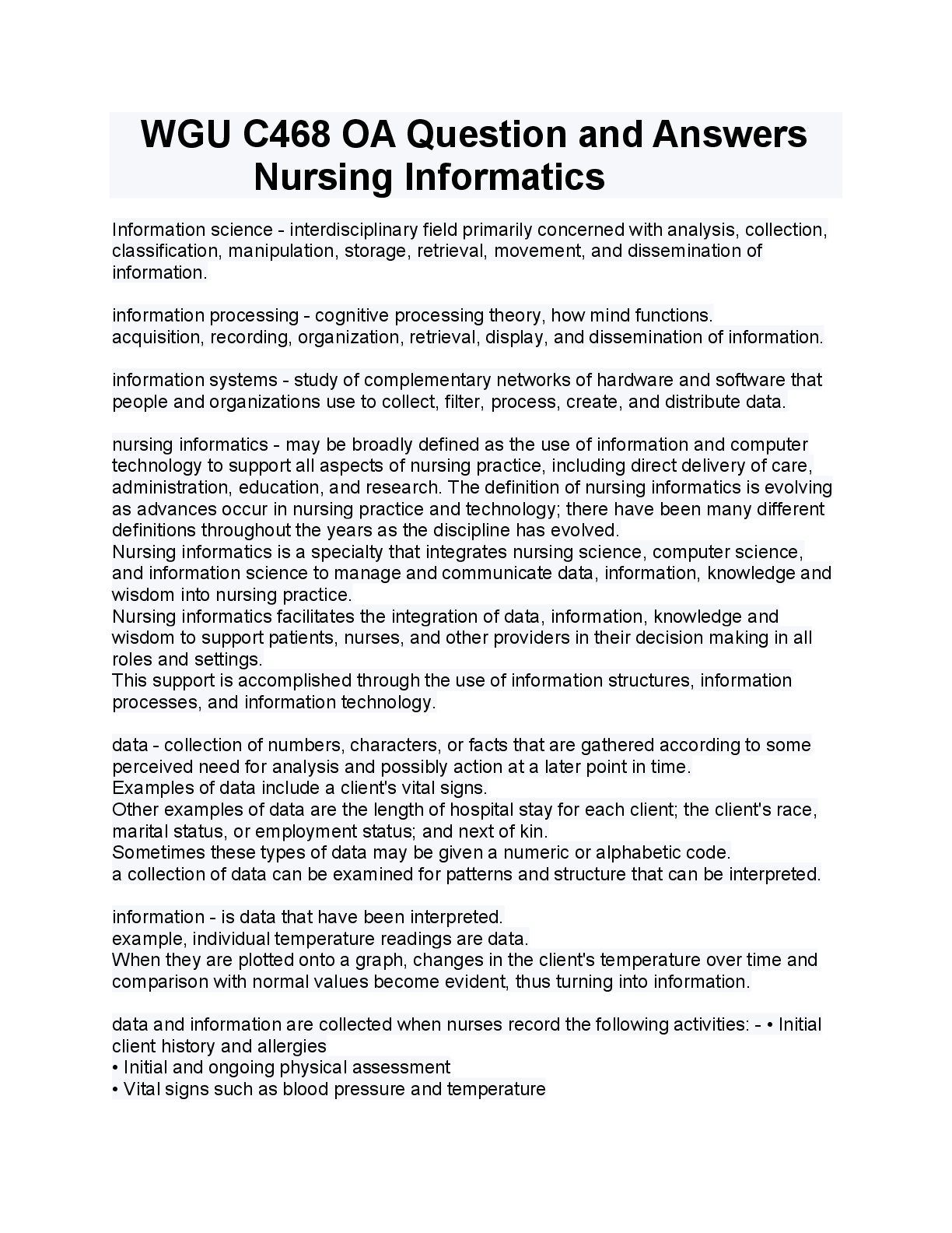 Preview image for WGU C468 OA Question and Answers Nursing Informatics