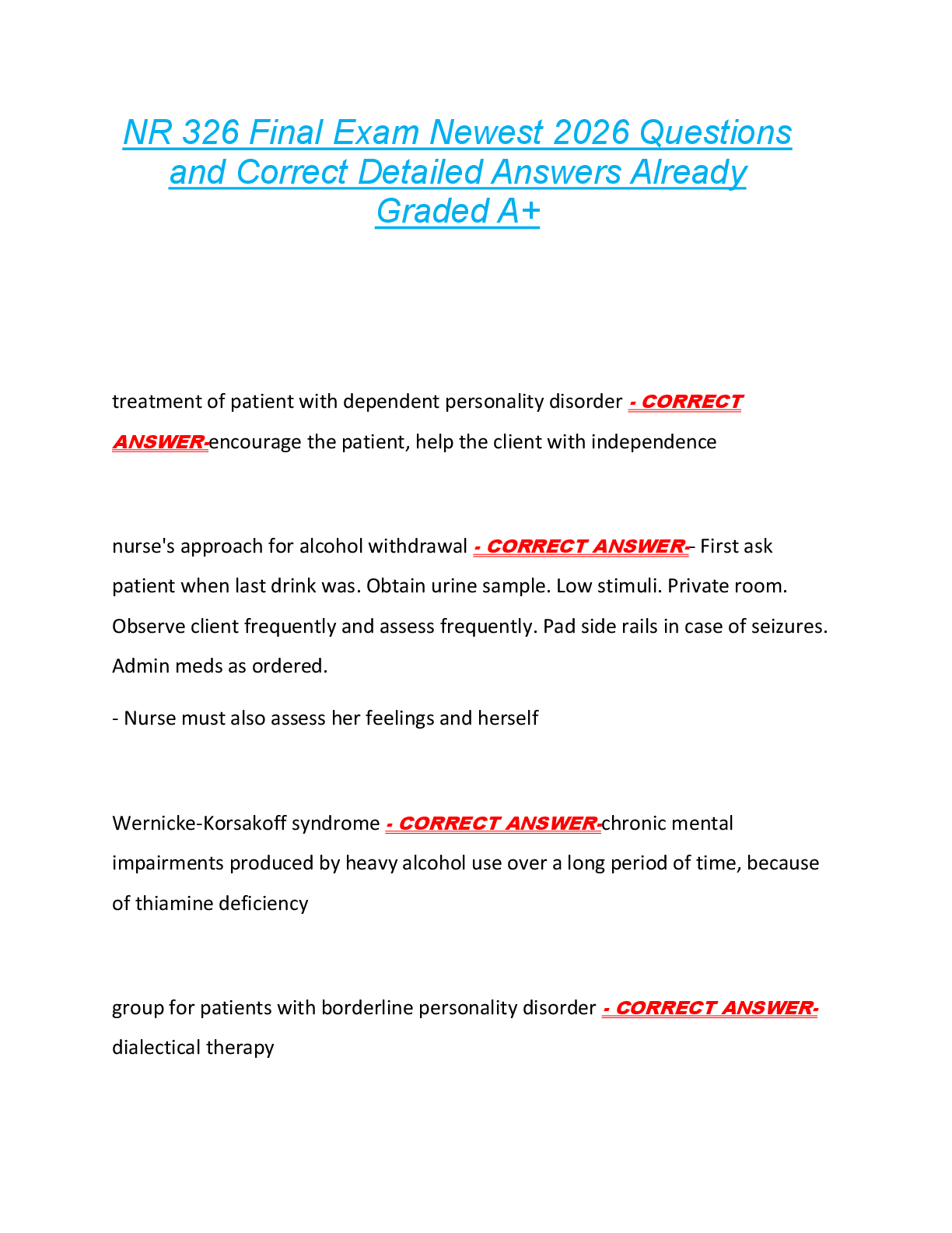 Preview image for NR 326 Final Exam Newest 2026 Questions  and Correct Detailed Answers Already  Graded A+