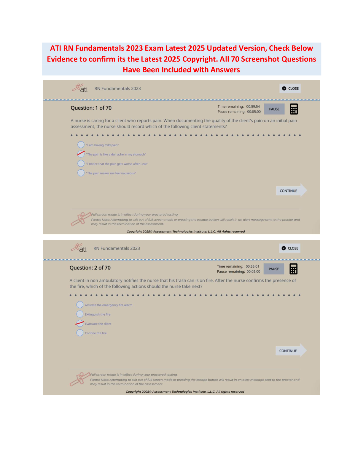 Preview image for This is the ATI RN Fundamentals Proctored Exam 2023/2026 with NGN, containing 70 actual screenshot questions with 100% verified correct answers. All NGN formats and exam sections are included. Studying this ensures full coverage and guarantees a first-attempt pass.