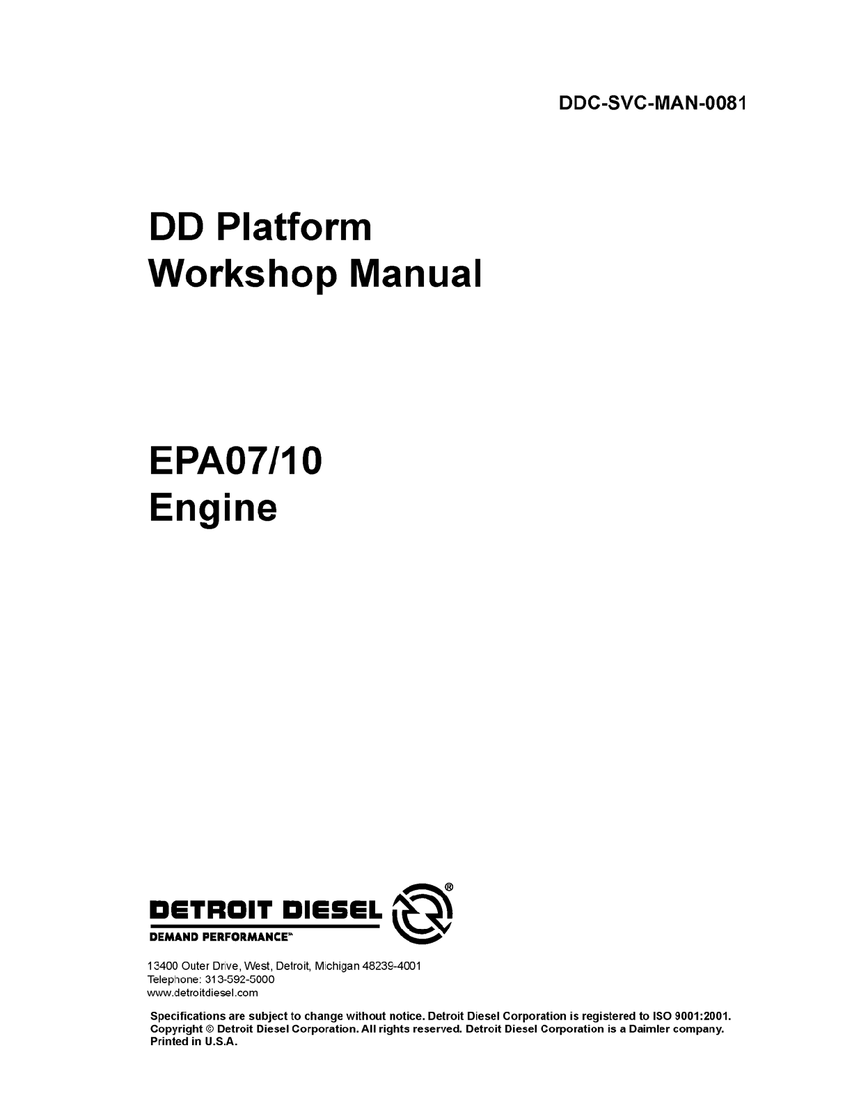 Preview image for Detroit Diesel DD EPA07/10 Service Manual Workshop