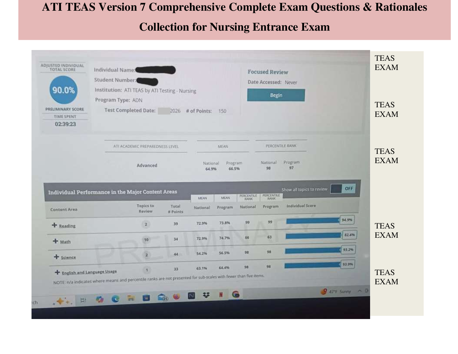 ATI TEAS 7 Exam 2026 Complete Practice Set | 4 Versions with All Real Exam Questions & Correct Answers for Every Tested Area