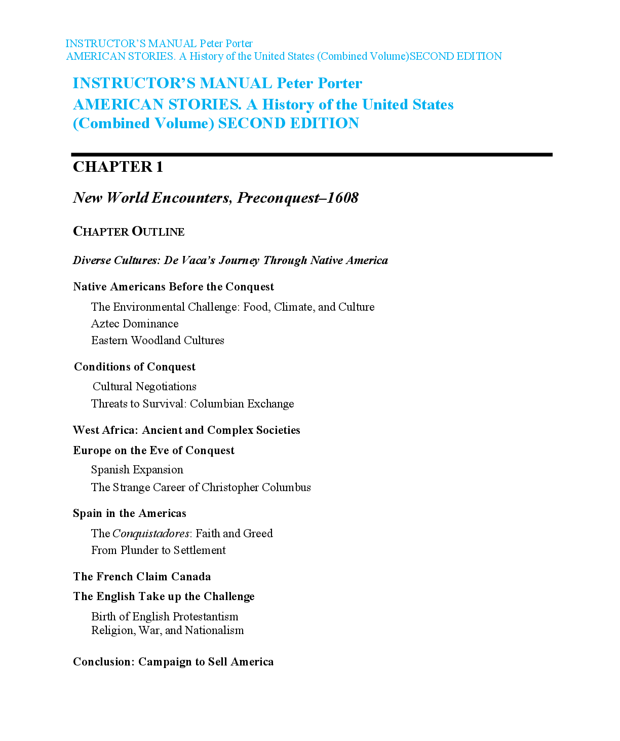 Preview image for Peter Porter AMERICAN STORIES. A History of the United States (Combined Volume)SECOND EDITION INSTRUCTOR’S MANUAL