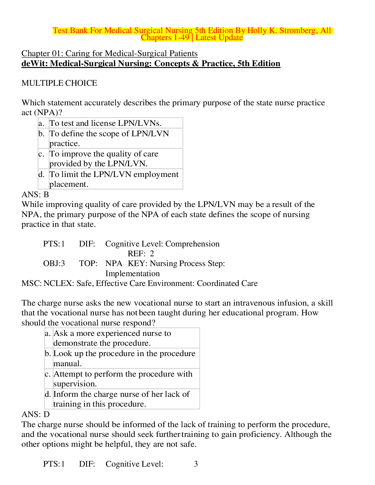 Preview image for Test Bank Medical Surgical Nursing 5th Edition By Holly K. Stromberg