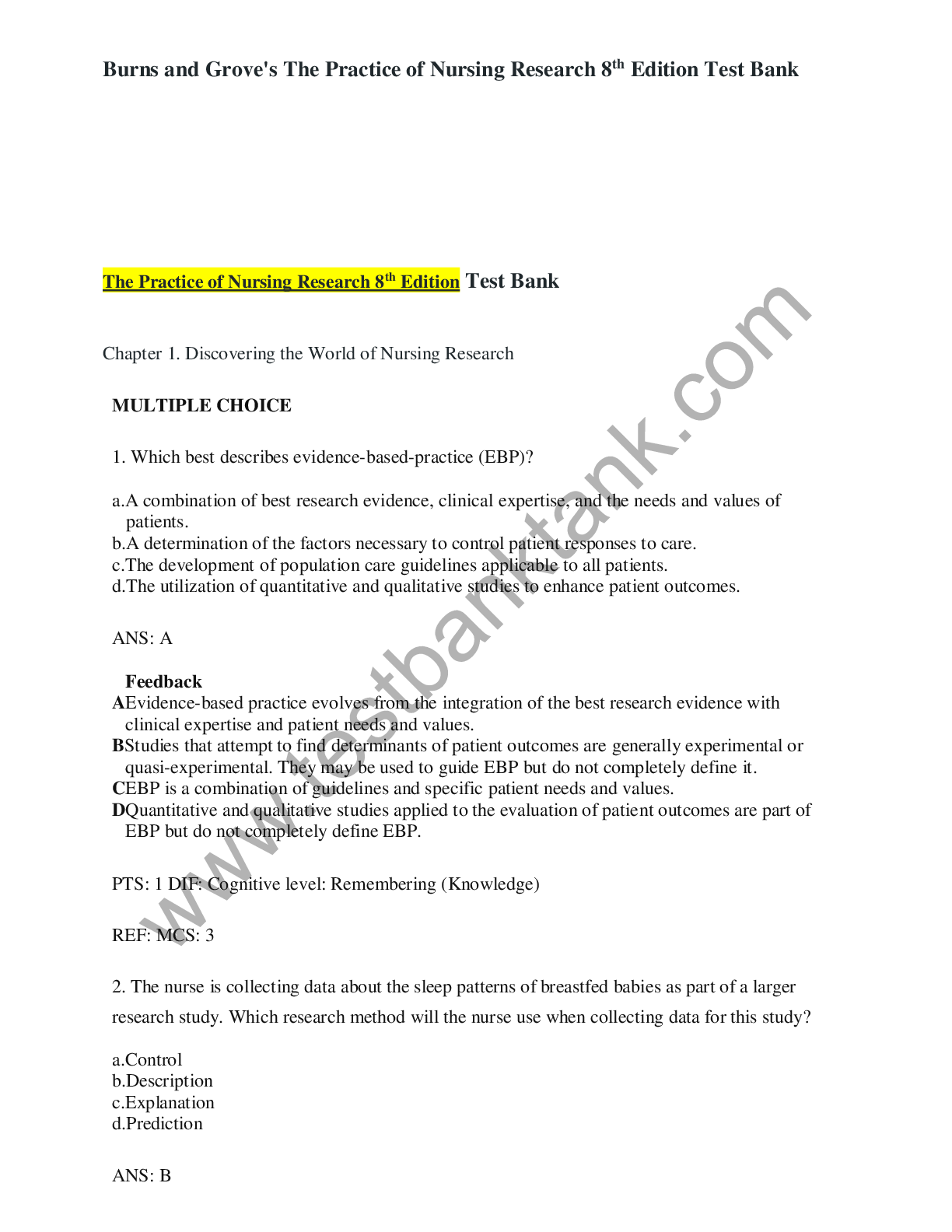 Preview image for TEST BANK Burns and Grove's The Practice of Nursing Research 8th Edition