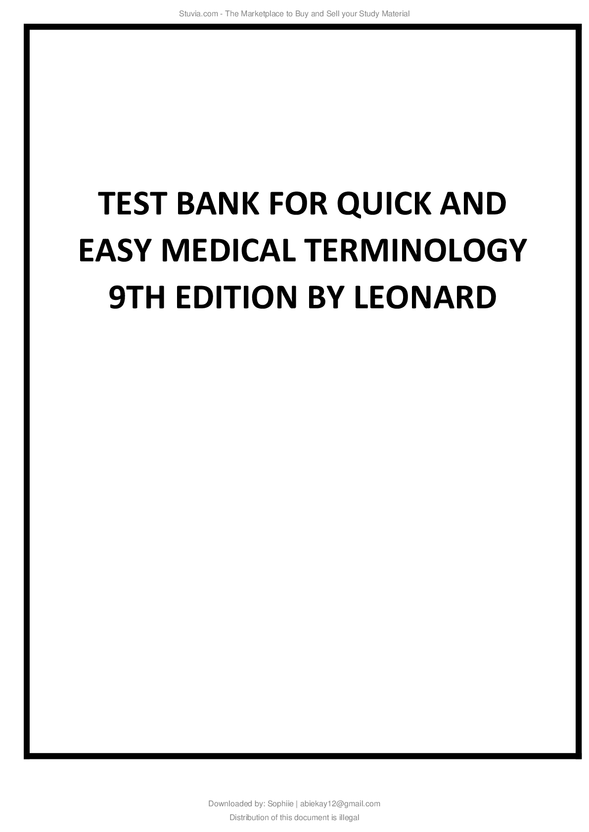 Preview image for Test Bank Quick & Easy Medical Terminology 9th Edition Leonard