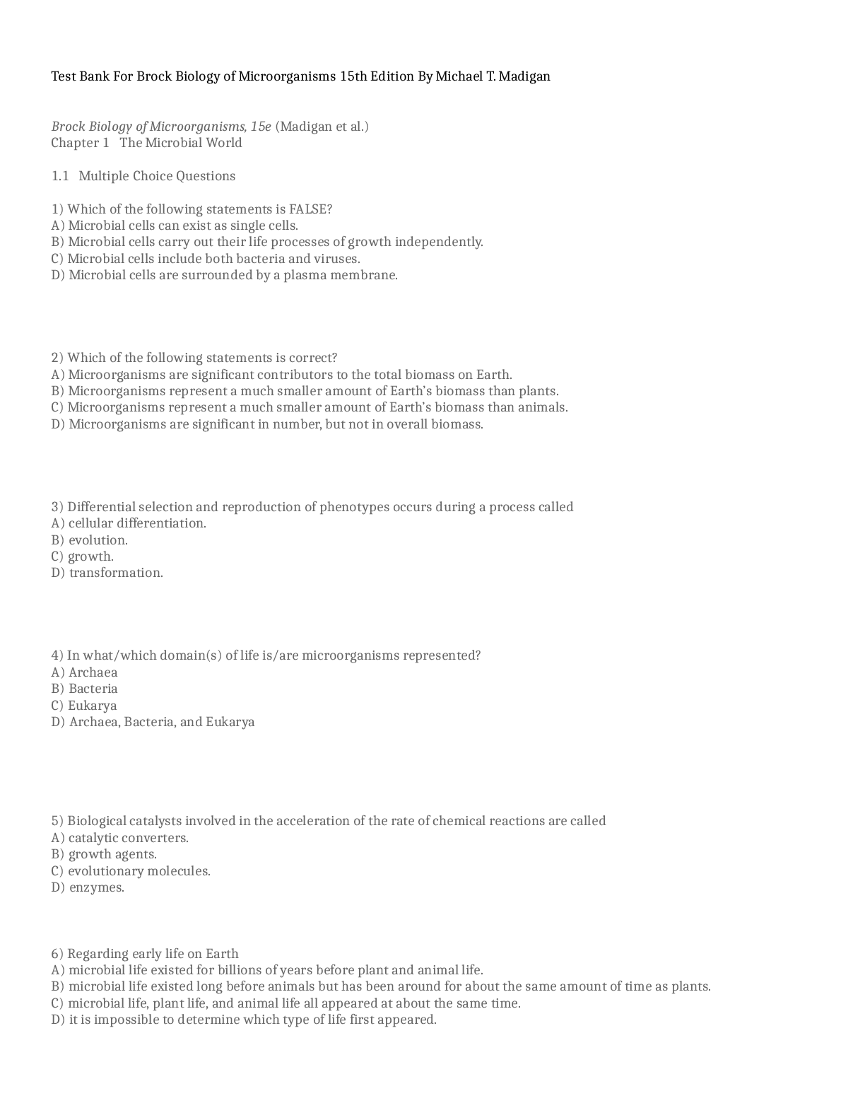 Preview image for Test Bank Brock Biology of Microorganisms 15th Edition Madigan
