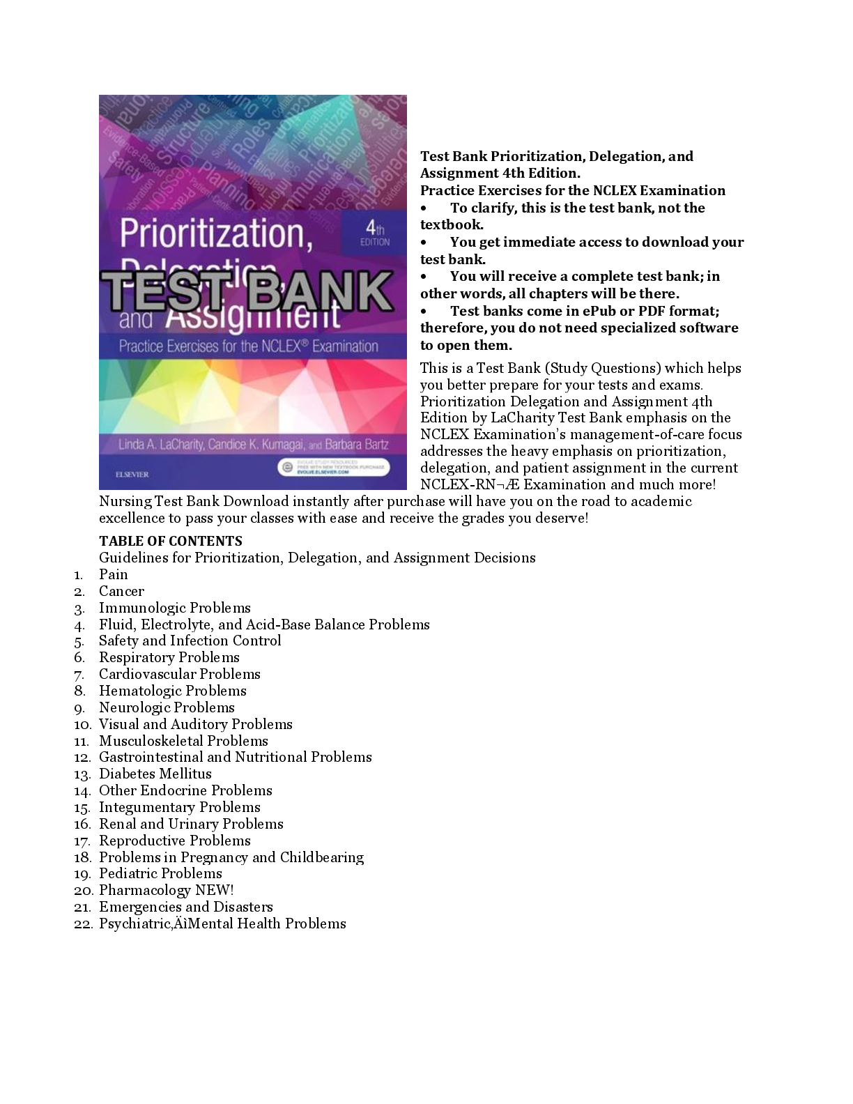 Preview image for Test Bank Prioritization, Delegation, and Assignment 4th Edition.