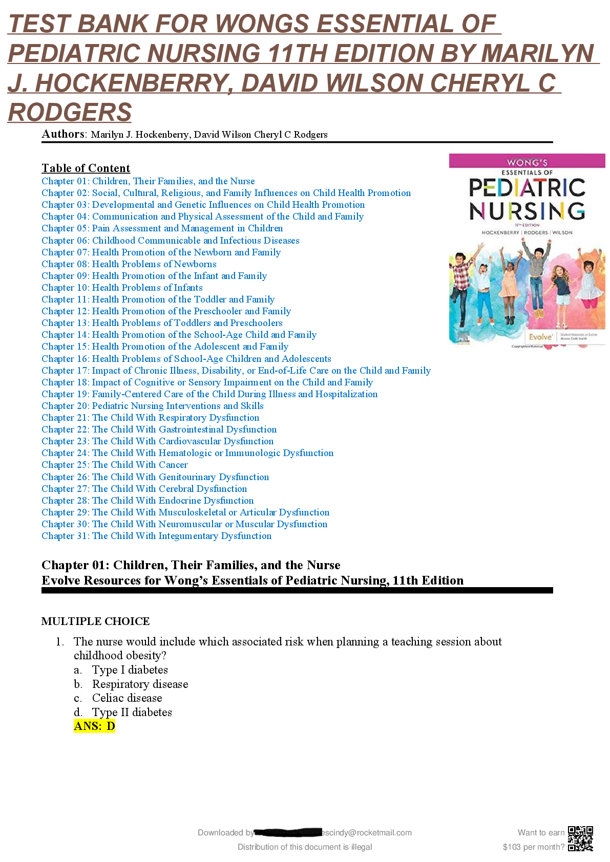 Preview image for Test Bank Wong's Essentials of Pediatric Nursing 11th Edition by Marilyn J. Hockenberry