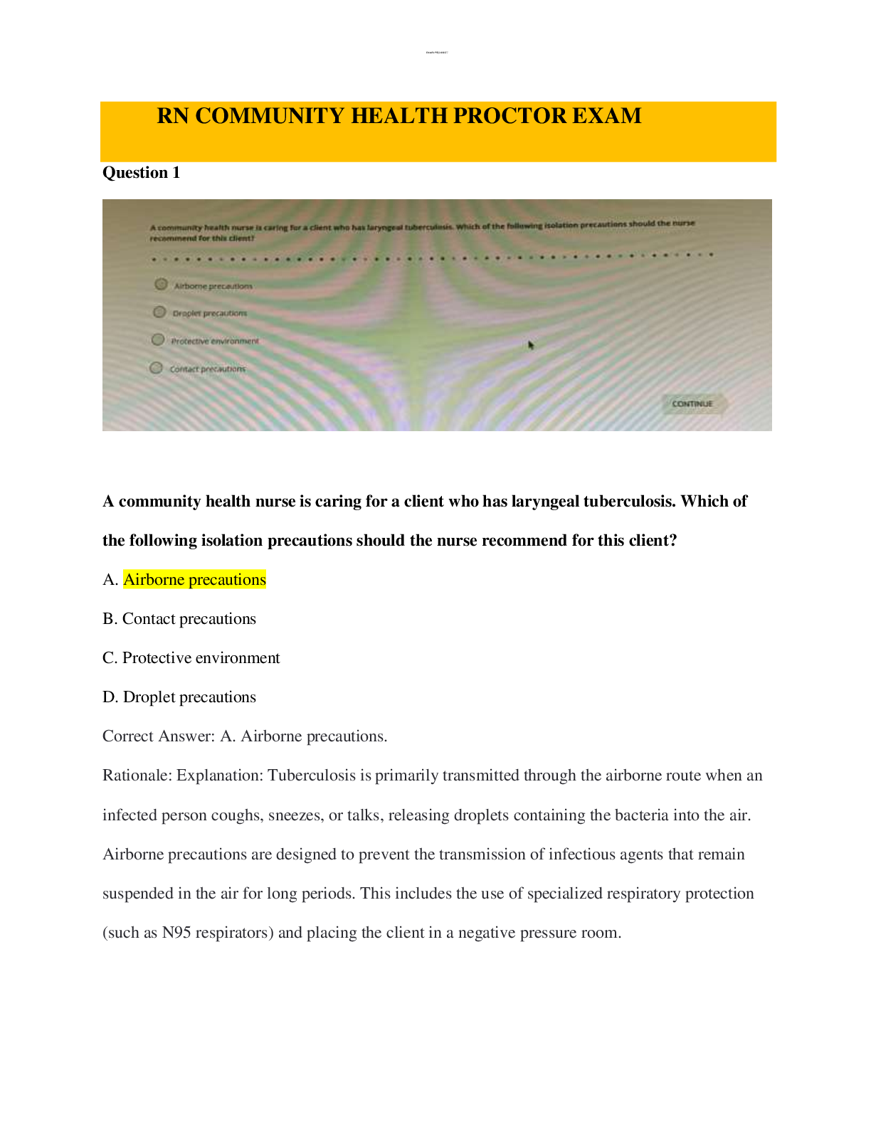 Recommended document preview for ATI RN Community Health Proctored Exam with NGN 2023–2026 | 70 Questions & Answers