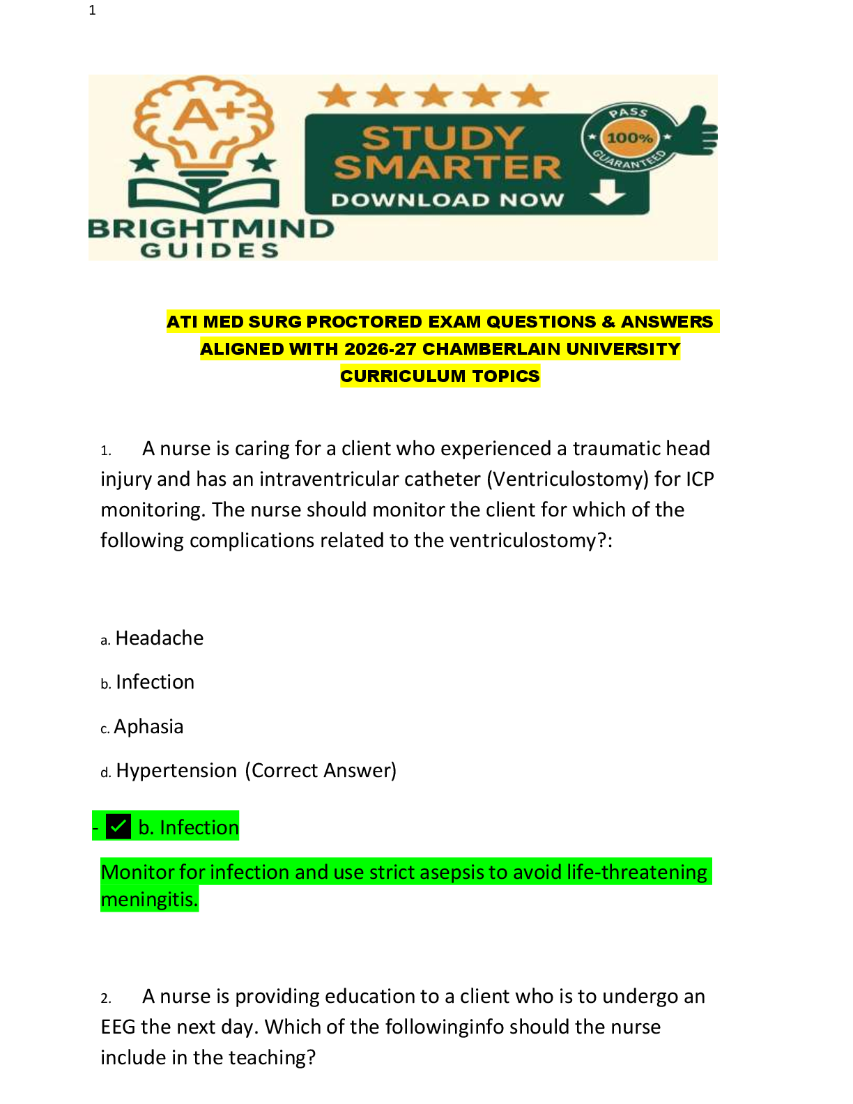 Preview image for ATI MED SURG PROCTORED EXAM QUESTIONS & ANSWERS   ALIGNED WITH 2026-27 CHAMBERLAIN UNIVERSITY  CURRICULUM TOPICS