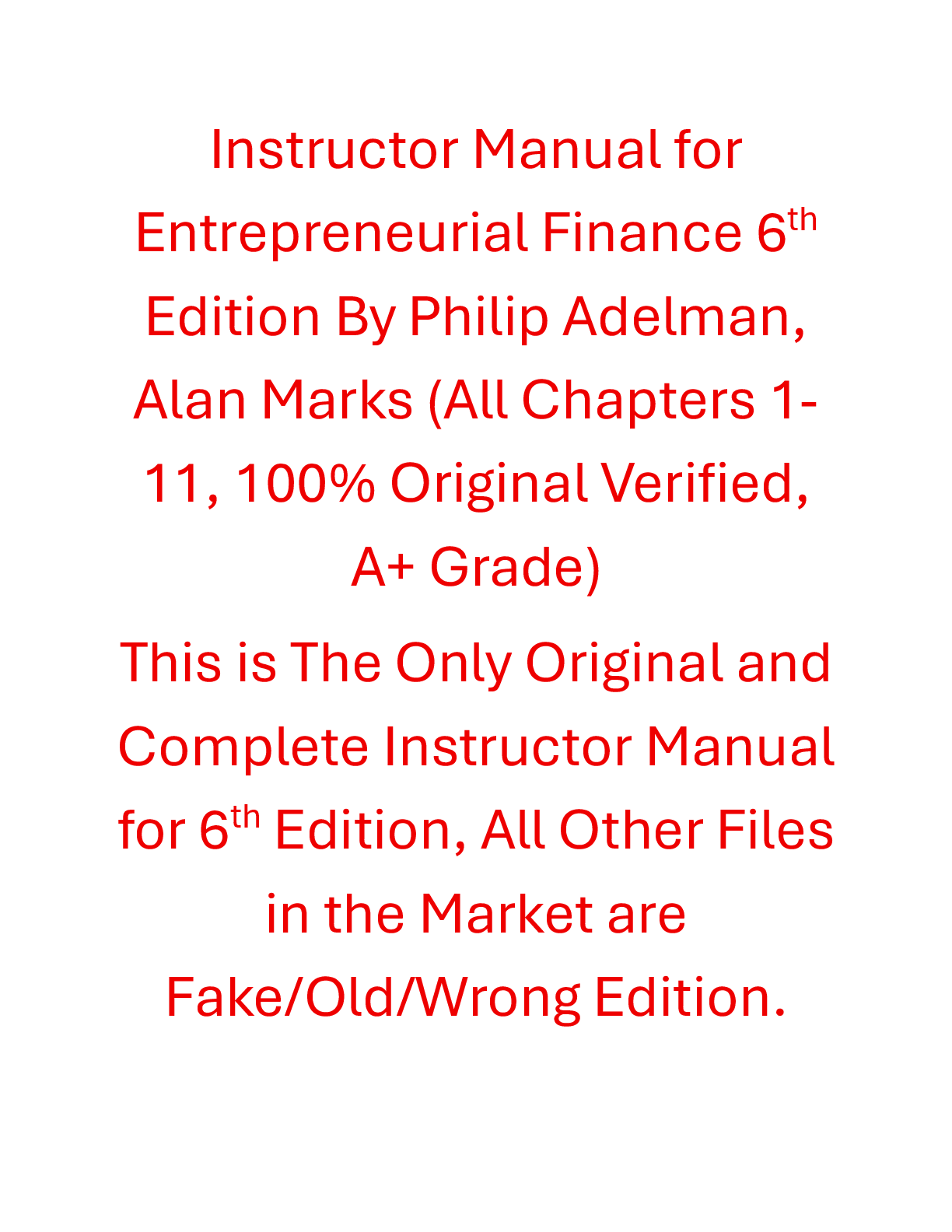Preview of Instructor Manual Entrepreneurial Finance 6th Edition By Philip Adelman, Alan Marks
