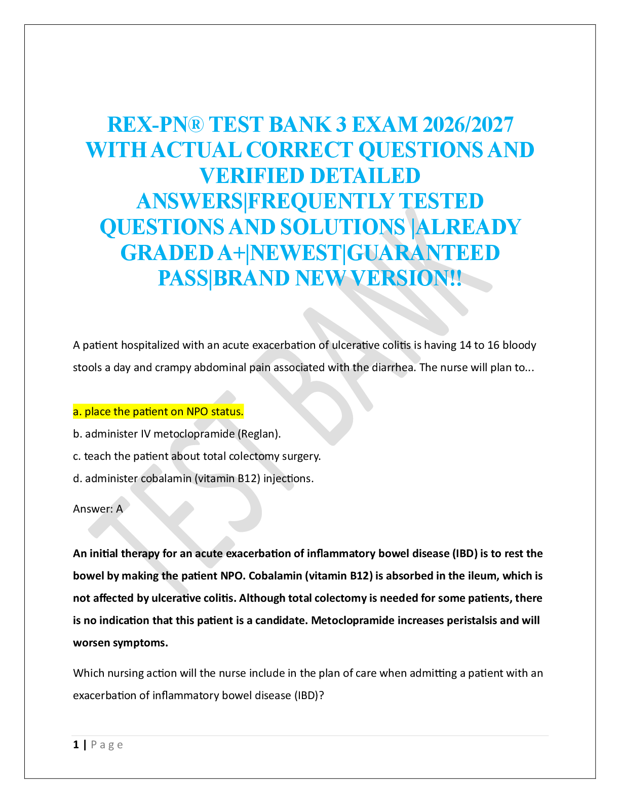 Preview of REX-PN® TEST BANK 3 EXAM 2026/2027