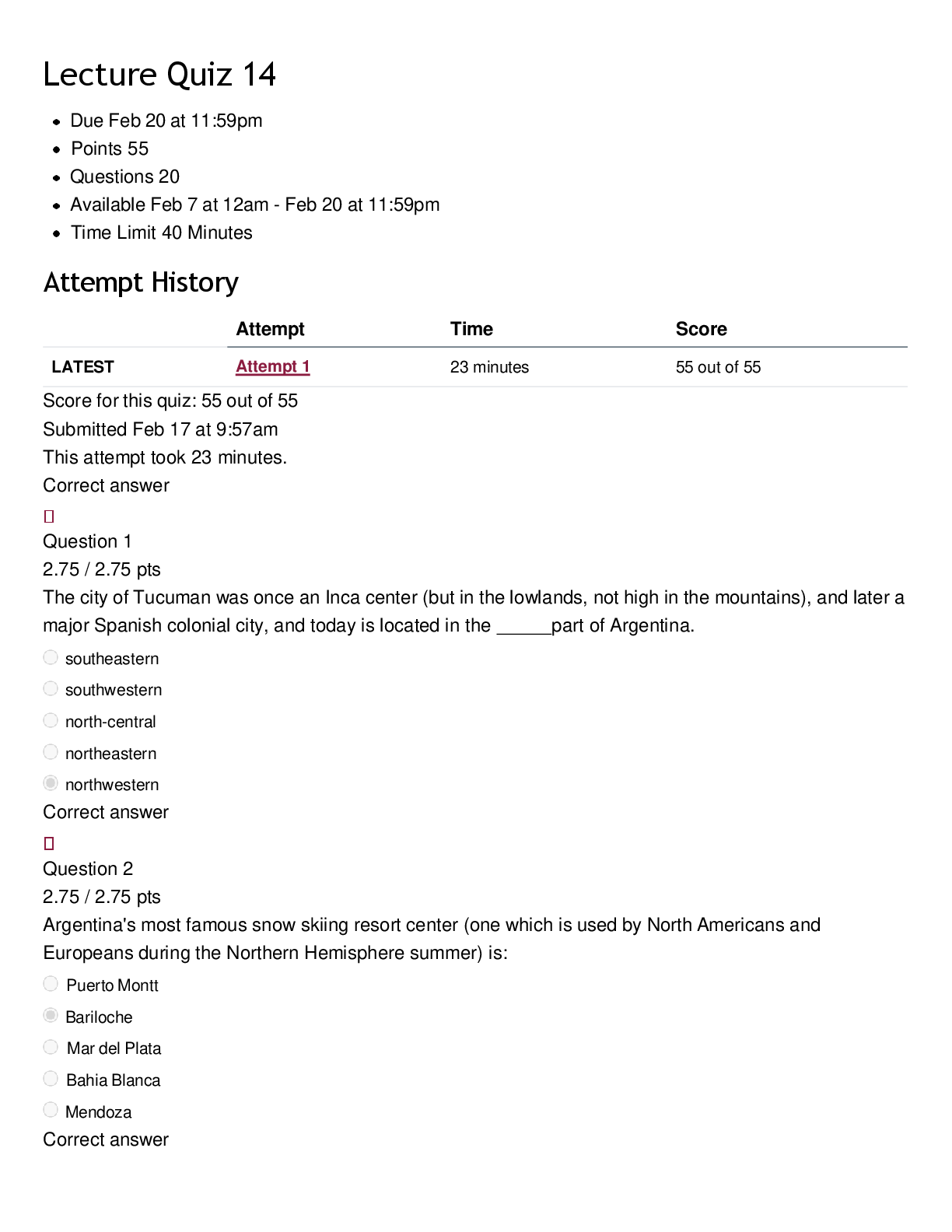 GCU 323 Lecture Quiz 14 | Score 55/55 | Arizona State University