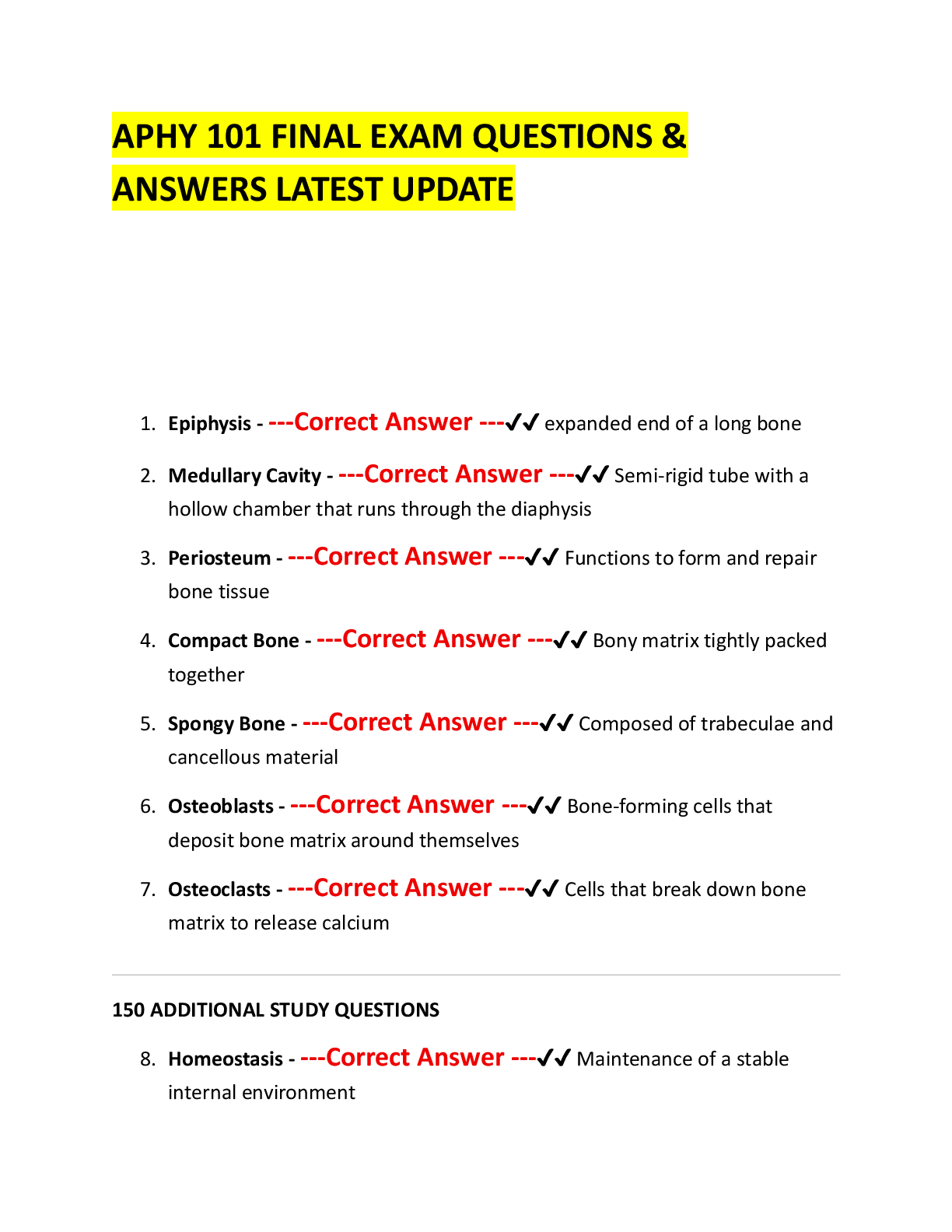 APHY 101 FINAL EXAM QUESTIONS &  ANSWERS LATEST UPDATE