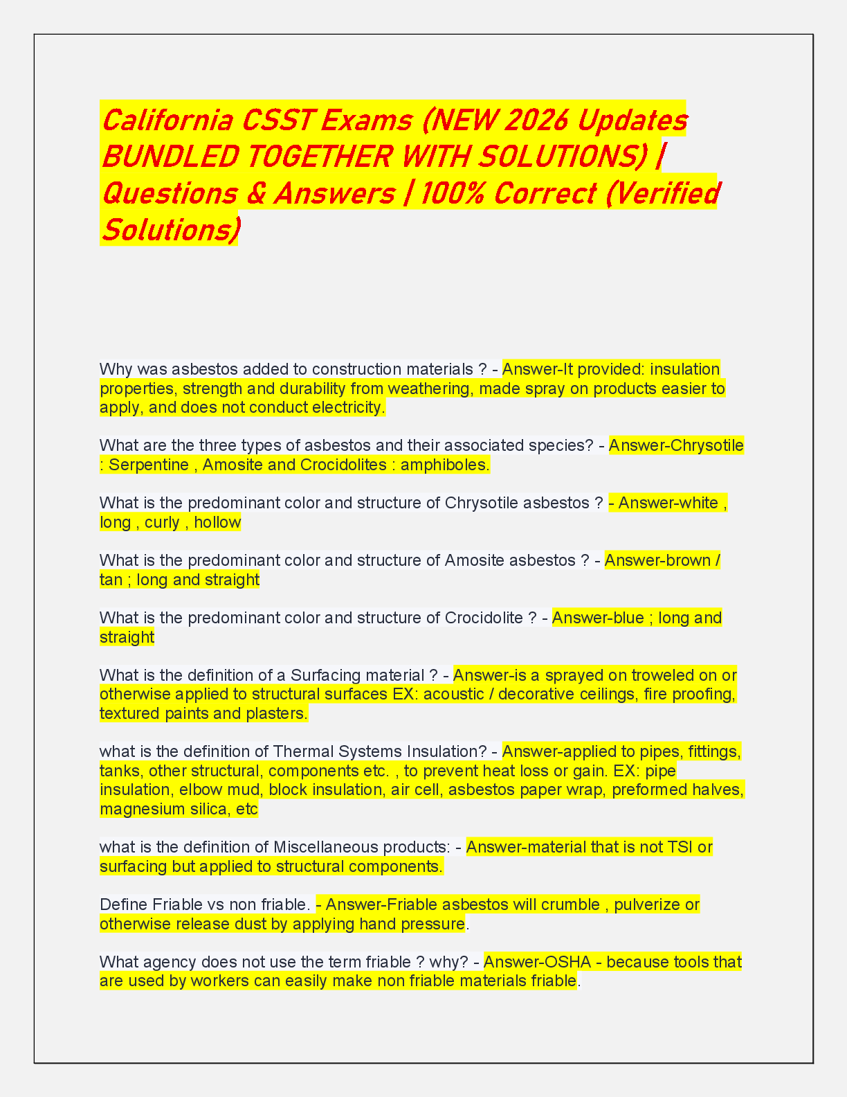 Recommended document preview for California CSST Exams (NEW 2026 Updates  BUNDLED TOGETHER WITH SOLUTIONS) |  Questions & Answers | 100% Correct (Verified  Solutions)
