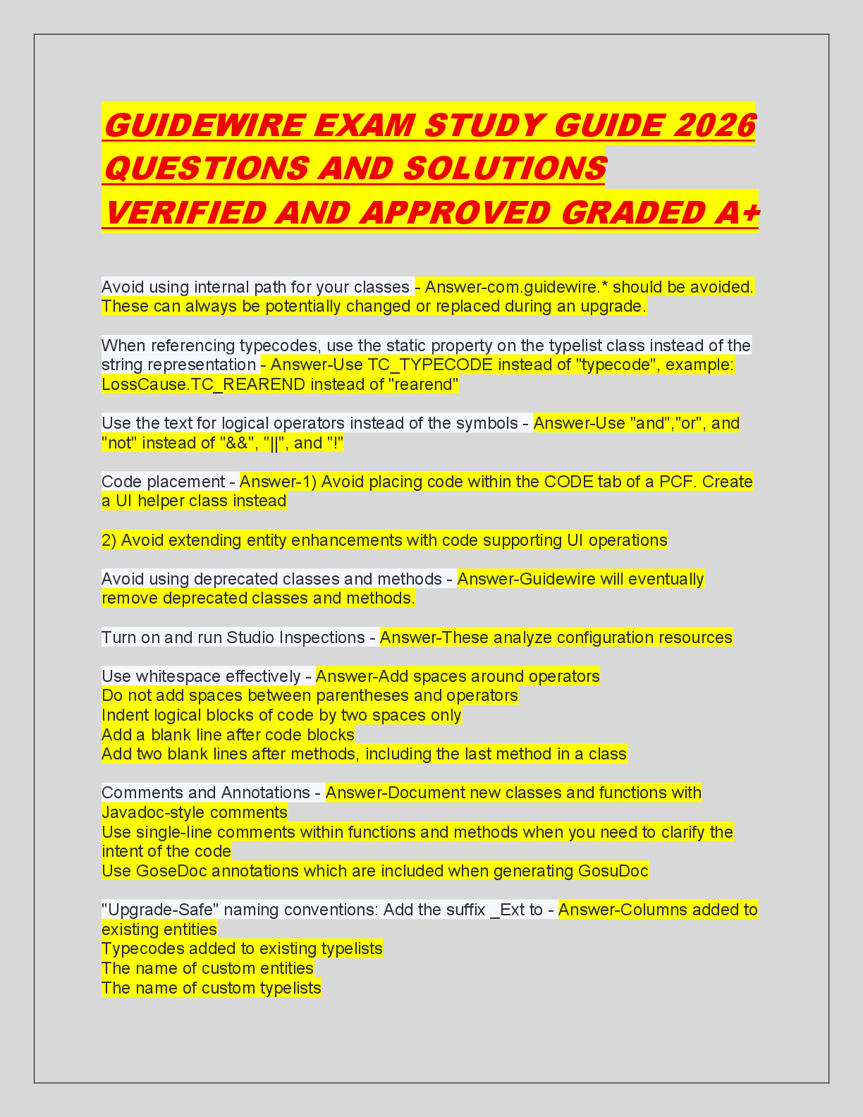 Preview image for GUIDEWIRE EXAM STUDY GUIDE 2026  QUESTIONS AND SOLUTIONS  VERIFIED AND APPROVED GRADED A+