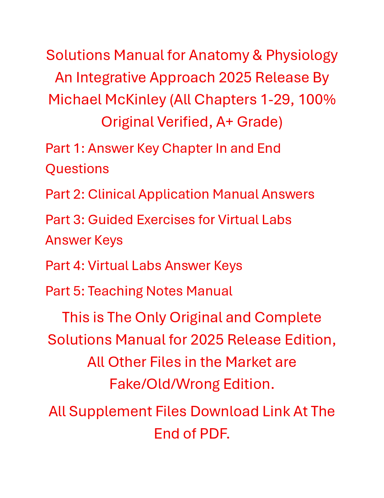 Recommended document preview for Solutions Manual Anatomy & Physiology An Integrative Approach 2025 Release By Michael McKinley, Valerie O'Loughlin, Theresa Bidle