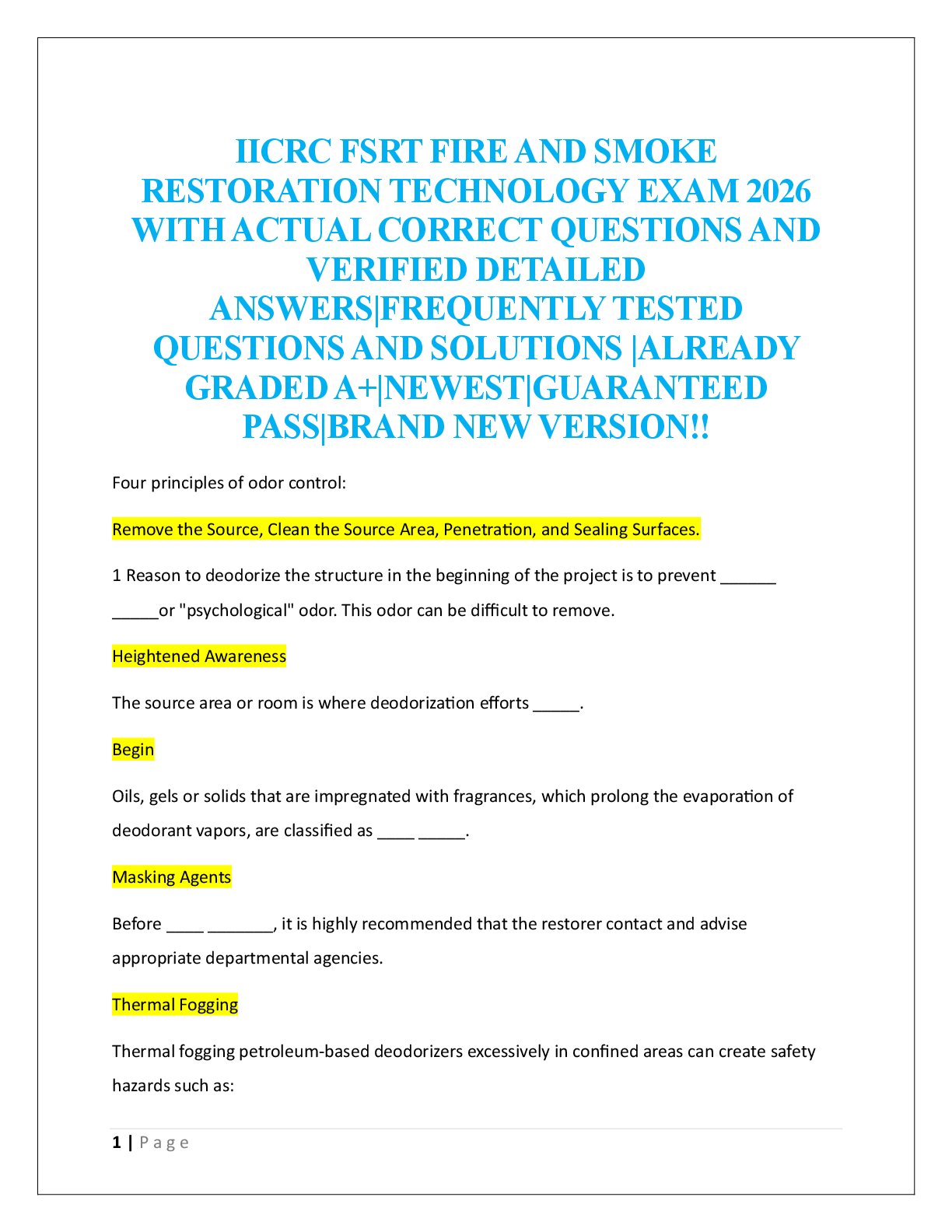 IICRC FSRT FIRE AND SMOKE  RESTORATION TECHNOLOGY EXAM 2026