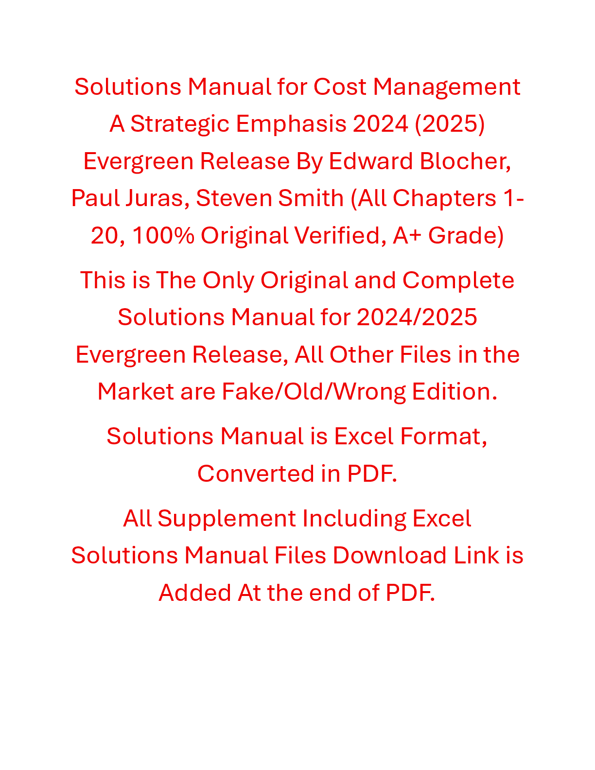 Recommended document preview for Solutions Manual Cost Management A Strategic Emphasis 2024 (2025) Evergreen Release By Edward Blocher, Paul Juras, Steven Smith