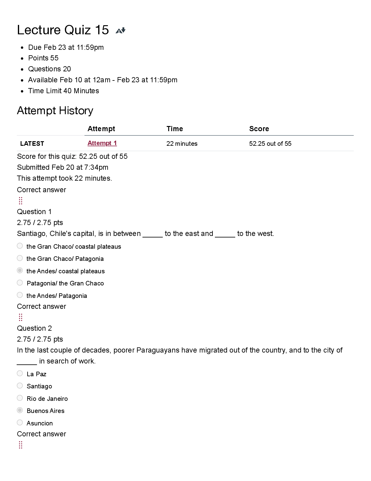 GCU 323 Lecture Quiz 15 | Score 52.25/55 | Arizona State University