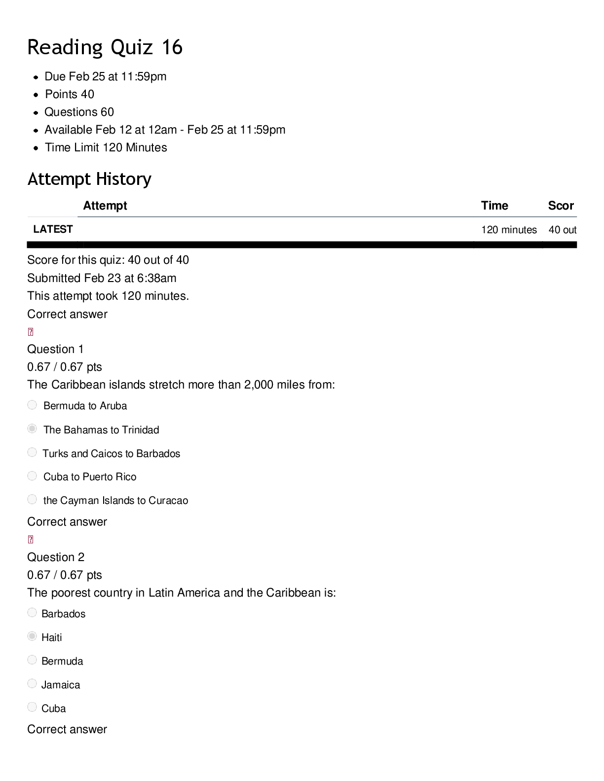 GCU 323 Reading Quiz 16 | Score 40/40 | Arizona State University