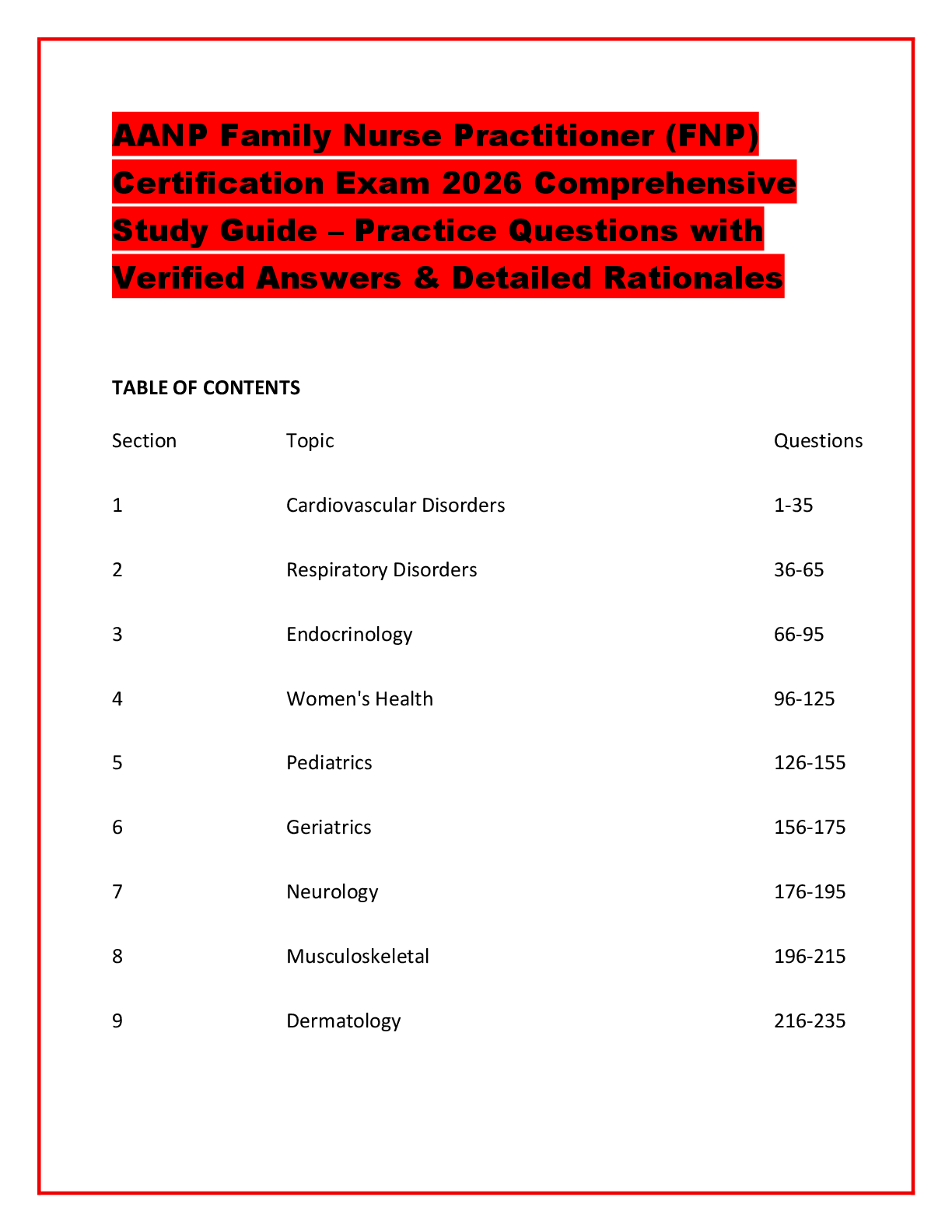 Preview of AANP Family Nurse Practitioner (FNP) Certification Exam 2026 Comprehensive Study Guide – P