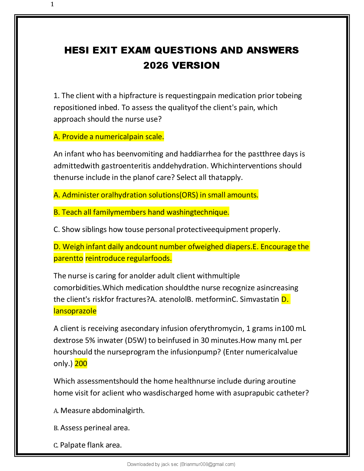 Preview of HESI EXIT EXAM QUESTIONS AND ANSWERS  2026 VERSION
