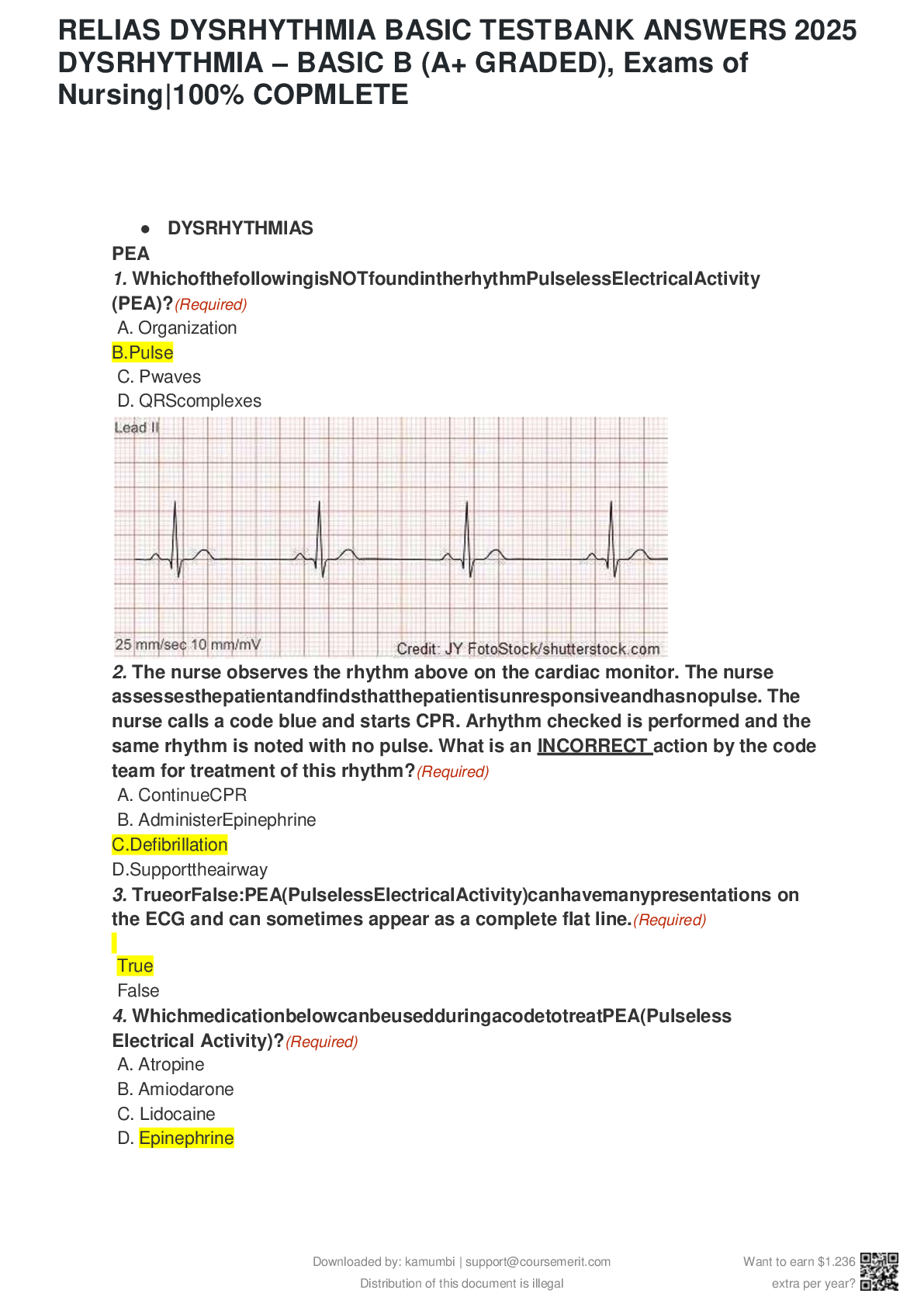 Recommended document preview for RELIAS DYSRHYTHMIA BASIC TESTBANK ANSWERS 2024 DYSRHYTHMIA     BASIC B  A  GRADED   Exams of Nursing.p