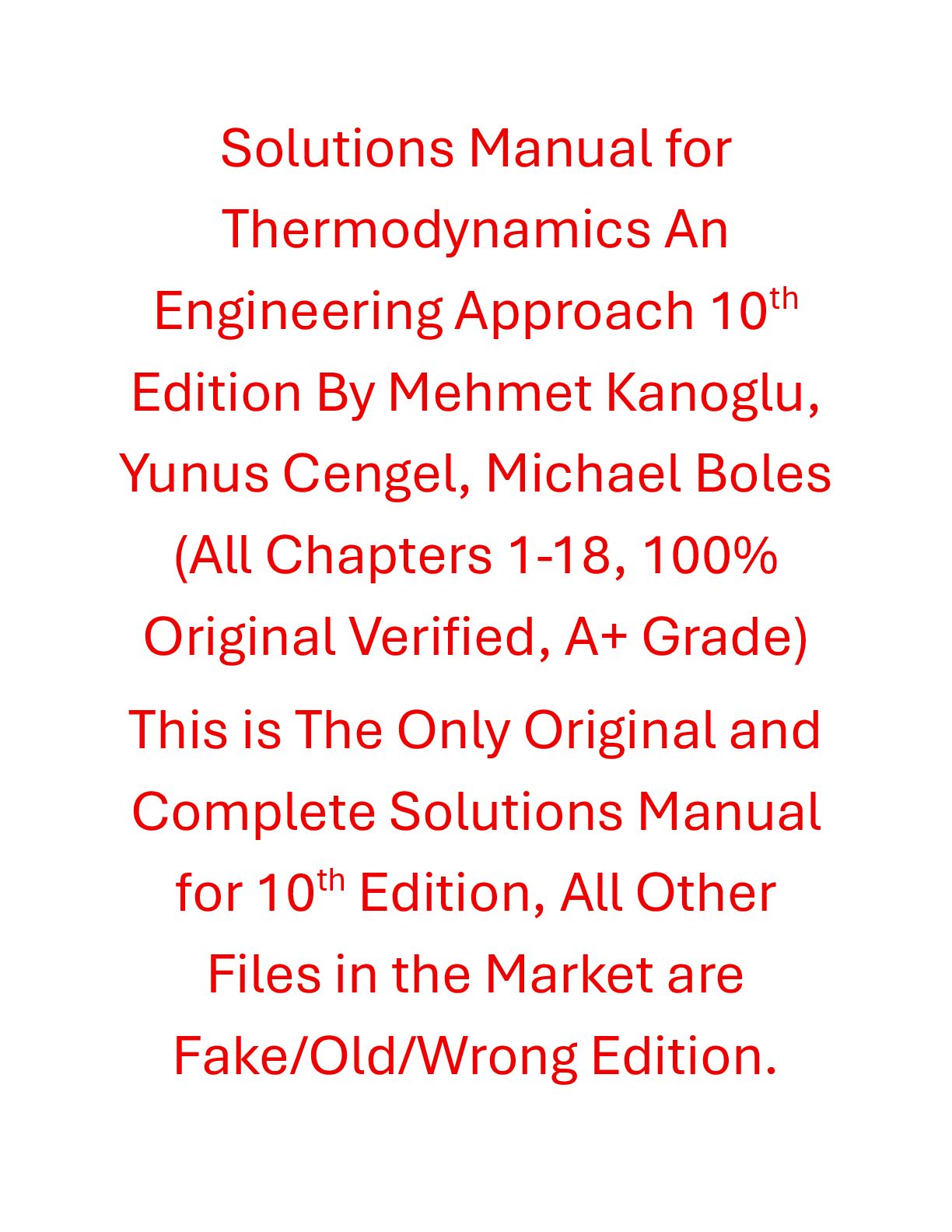 Solutions Manual Thermodynamics An Engineering Approach 10th Edition By Mehmet Kanoglu, Yunus Cengel, Michael Boles