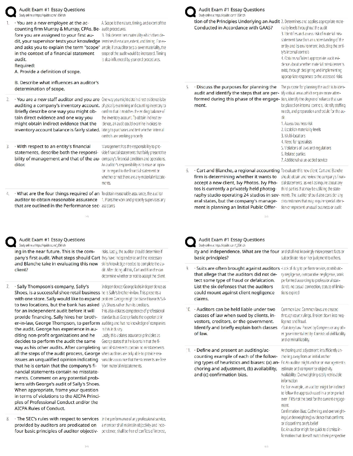 Recommended document preview for Audit Exam #1 / Essay Questions   / New Version / 2025–2026 Updated Auditing Exam Prep