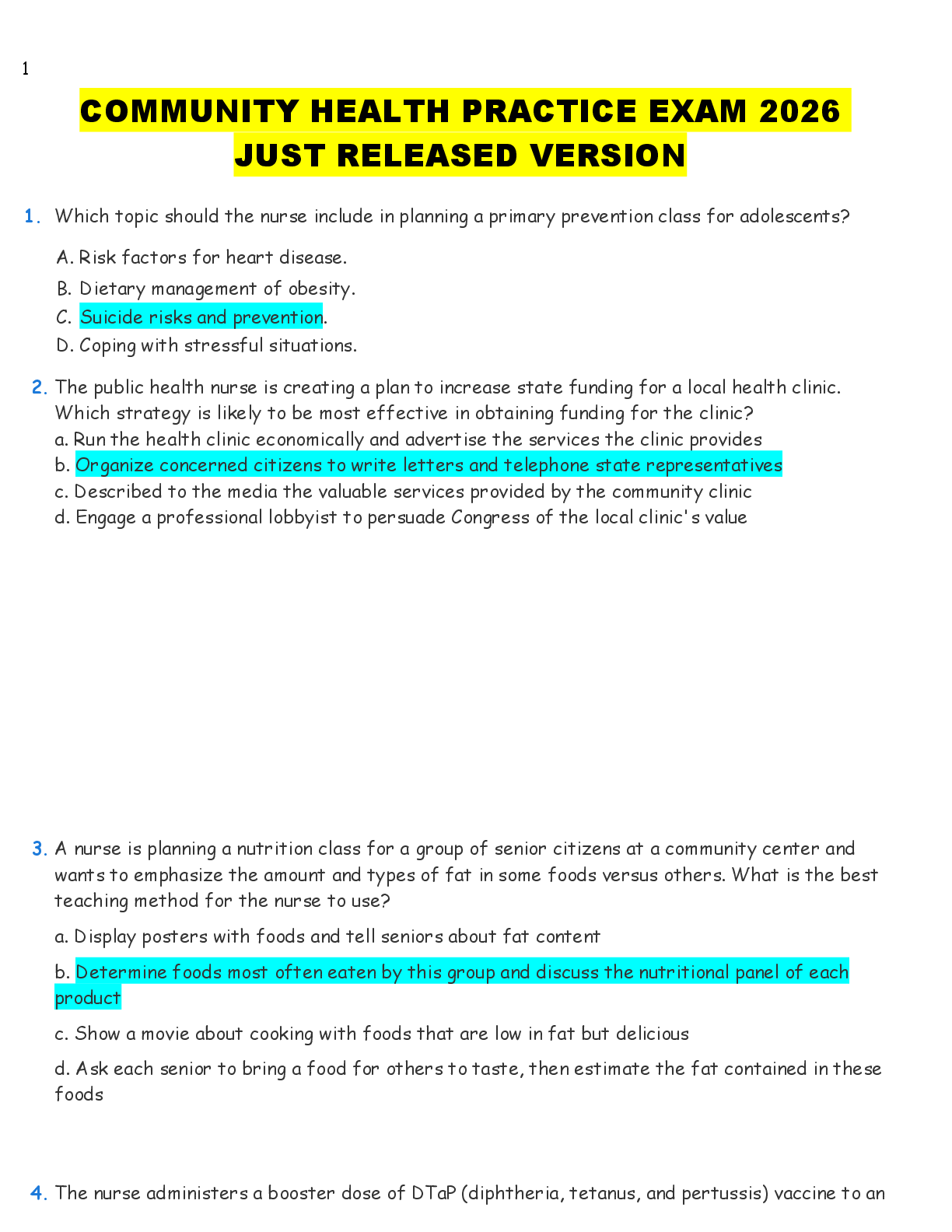 COMMUNITY HEALTH PRACTICE EXAM 2026   JUST RELEASED VERSION