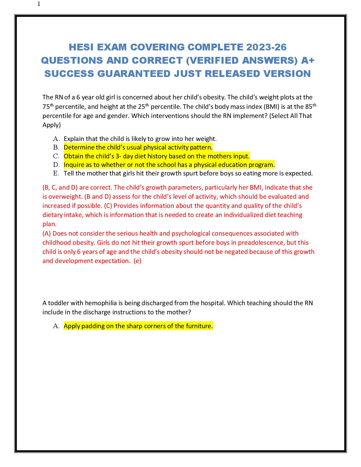 Preview of HESI EXAM COVERING COMPLETE 2023-26  QUESTIONS AND CORRECT (VERIFIED ANSWERS) A+  SUCCESS GUARANTEED JUST RELEASED VERSION
