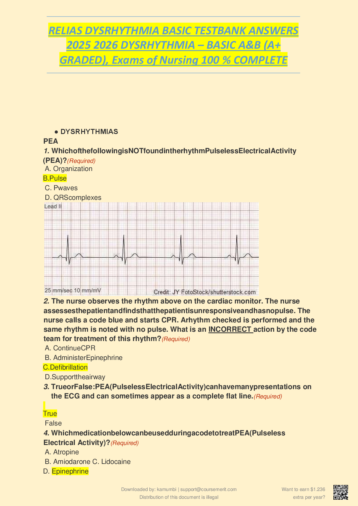 Recommended document preview for RELIAS DYSRHYTHMIA BASIC TESTBANK ANSWERS 2025 2026 DYSRHYTHMIA BASIC A B A GRADED exams of Nu.pdf