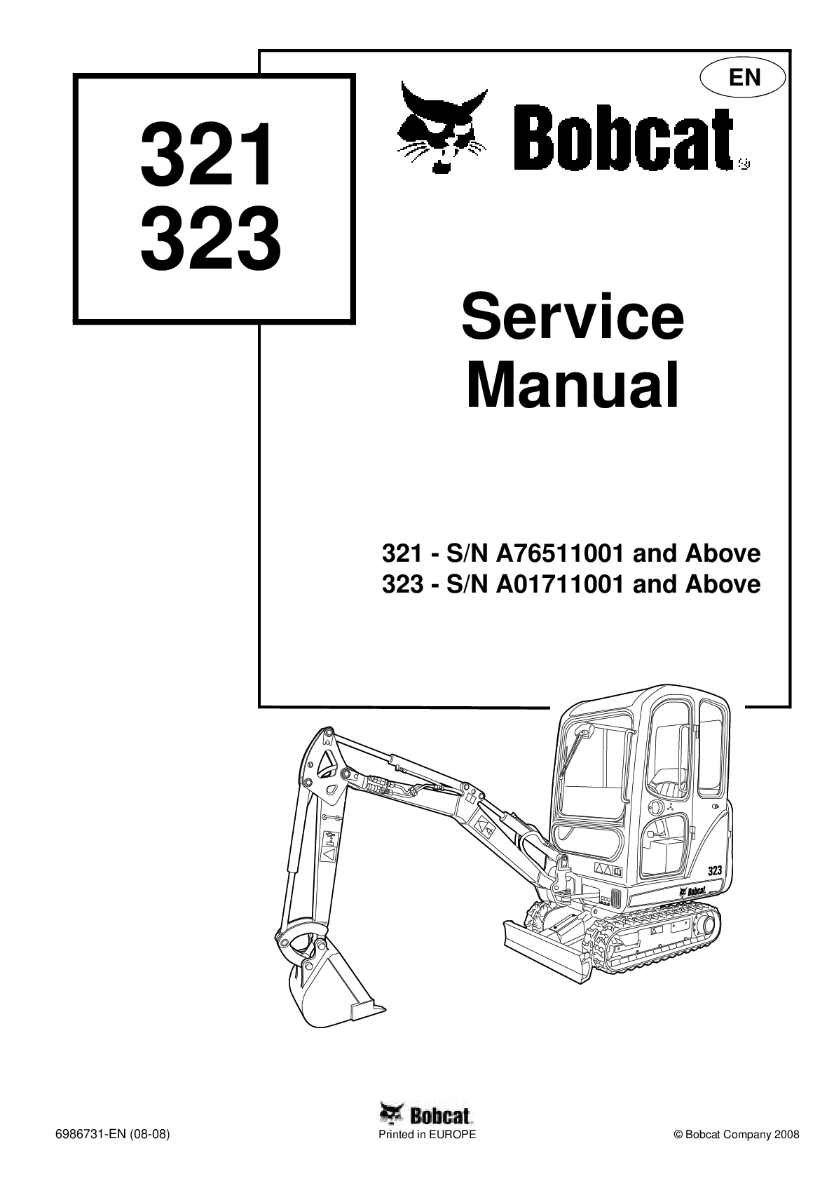Preview of BOBCAT 323 COMPACT EXCAVATOR SERVICE REPAIR SHOP MANUAL