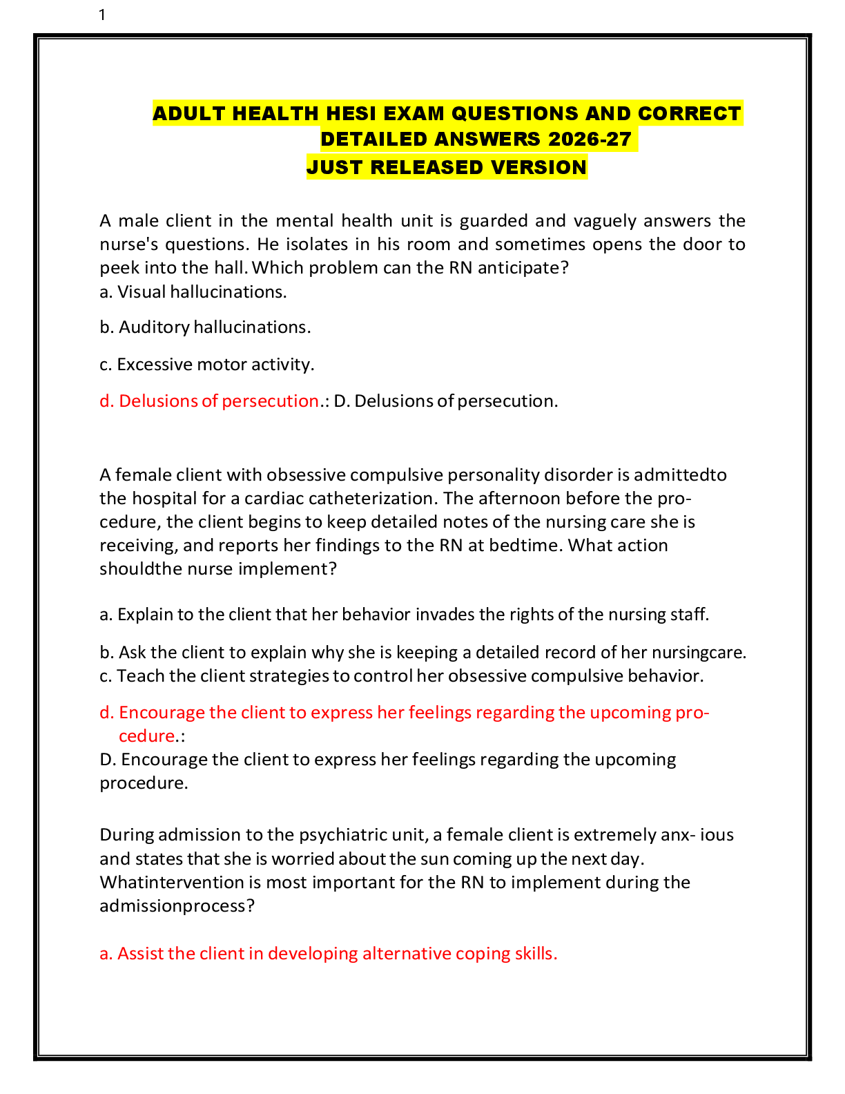 Preview of ADULT HEALTH HESI EXAM QUESTIONS AND CORRECT  DETAILED ANSWERS 2026-27   JUST RELEASED VER