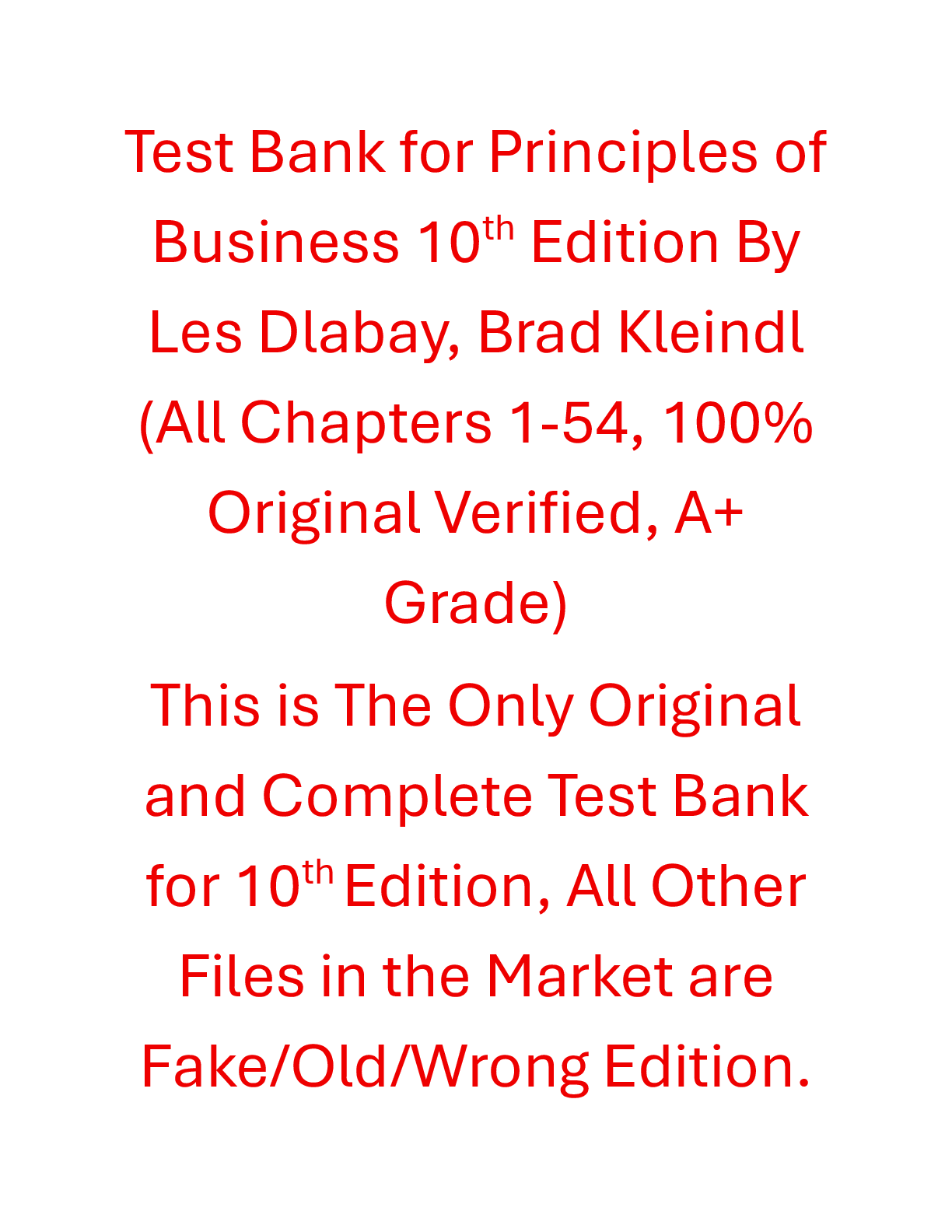 Preview of Test Bank Principles of Business 10th Edition By Les Dlabay, Brad Kleindl