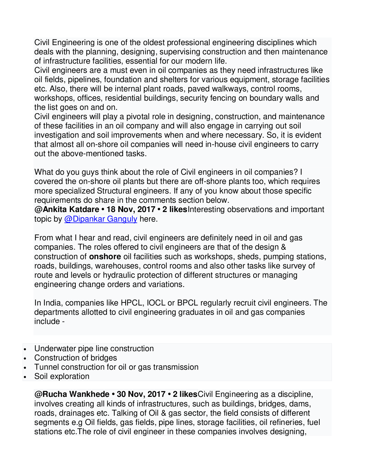 Recommended document preview for Roles of Civil Engineer in Oil and Gas Sector