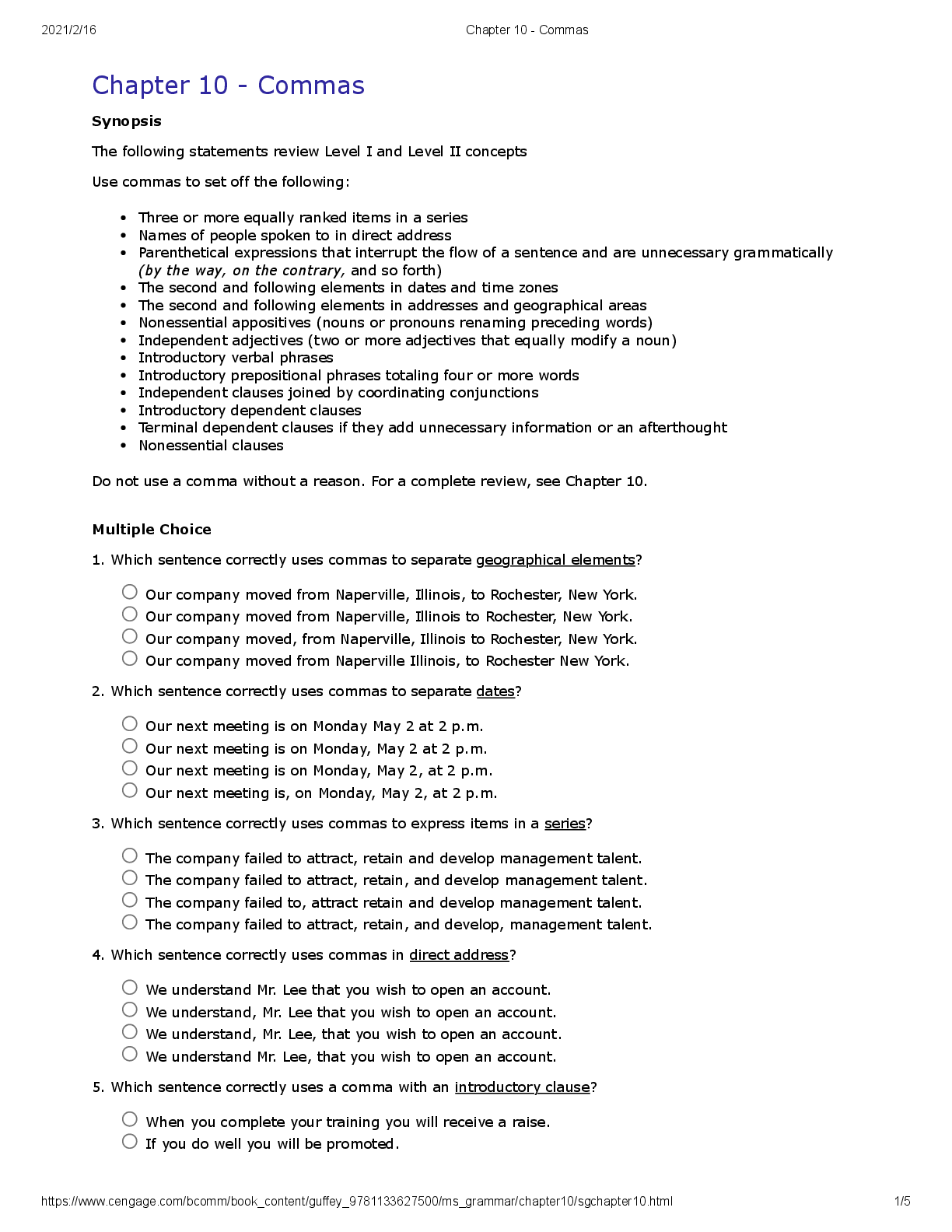 Preview of BUS 321 Business Communication Chapter 10 - Commas EXAM 30 Q&A- UNLV