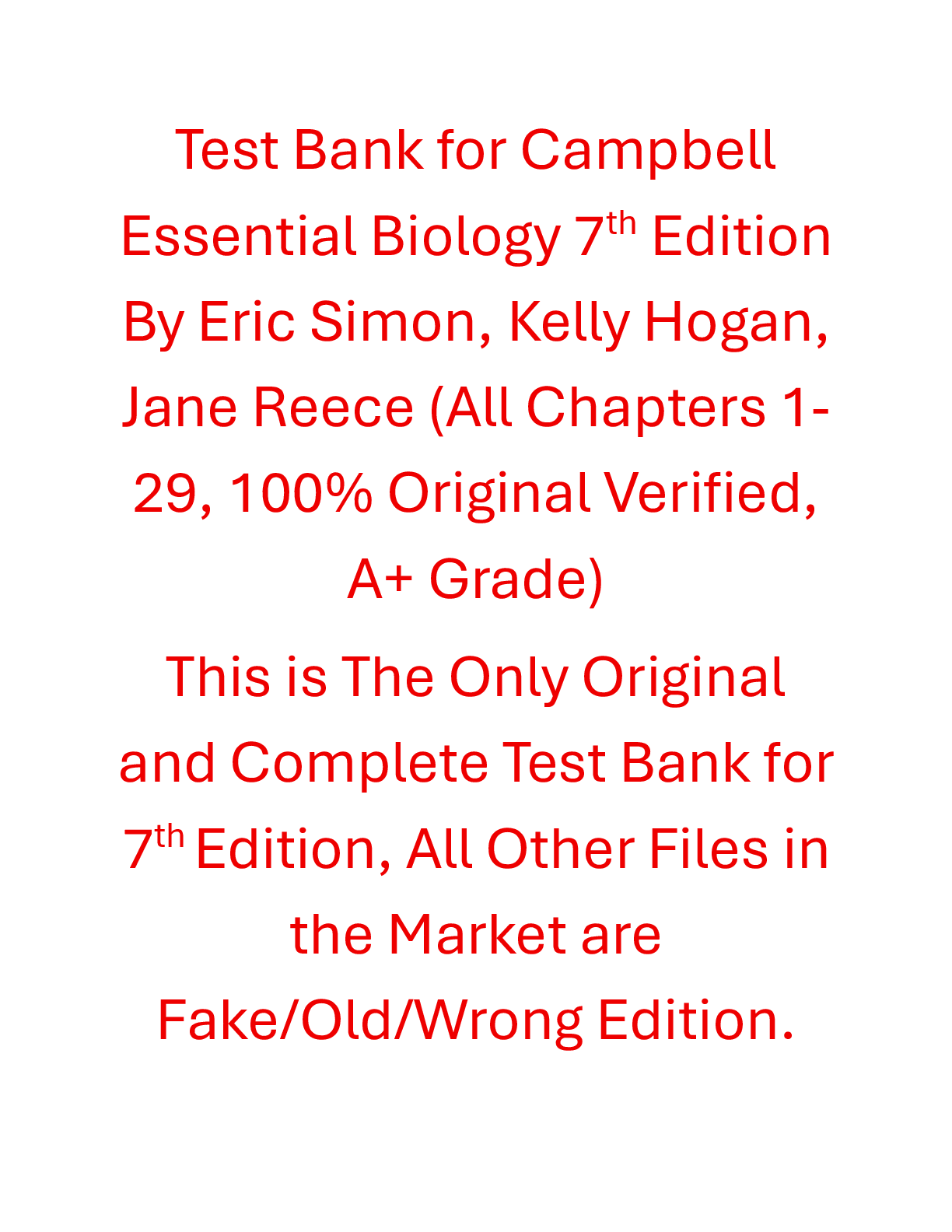 Test Bank Campbell Essential Biology 7th Editiopn By Eric Simon, Kelly Hogan, Jane Reece