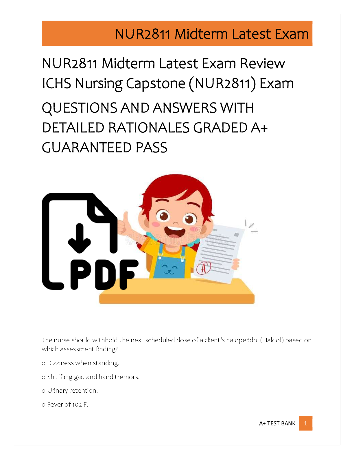 Preview of NUR2811 Midterm Latest Exam Review  ICHS Nursing Capstone (NUR2811) Exam  QUESTIONS AND AN